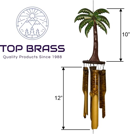 Coconut/Palm Tree Windchime – Large Rustic Tropical Bamboo & Wood with Unique Spiral Finished Chimes – Relaxing Calming Deep Tones