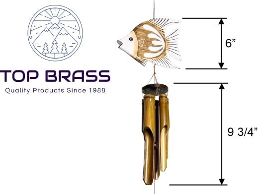 Tropical Fish Windchime – Bamboo & Wood Hanging Outdoor Garden Décor – Relaxing Calming Deep Tones