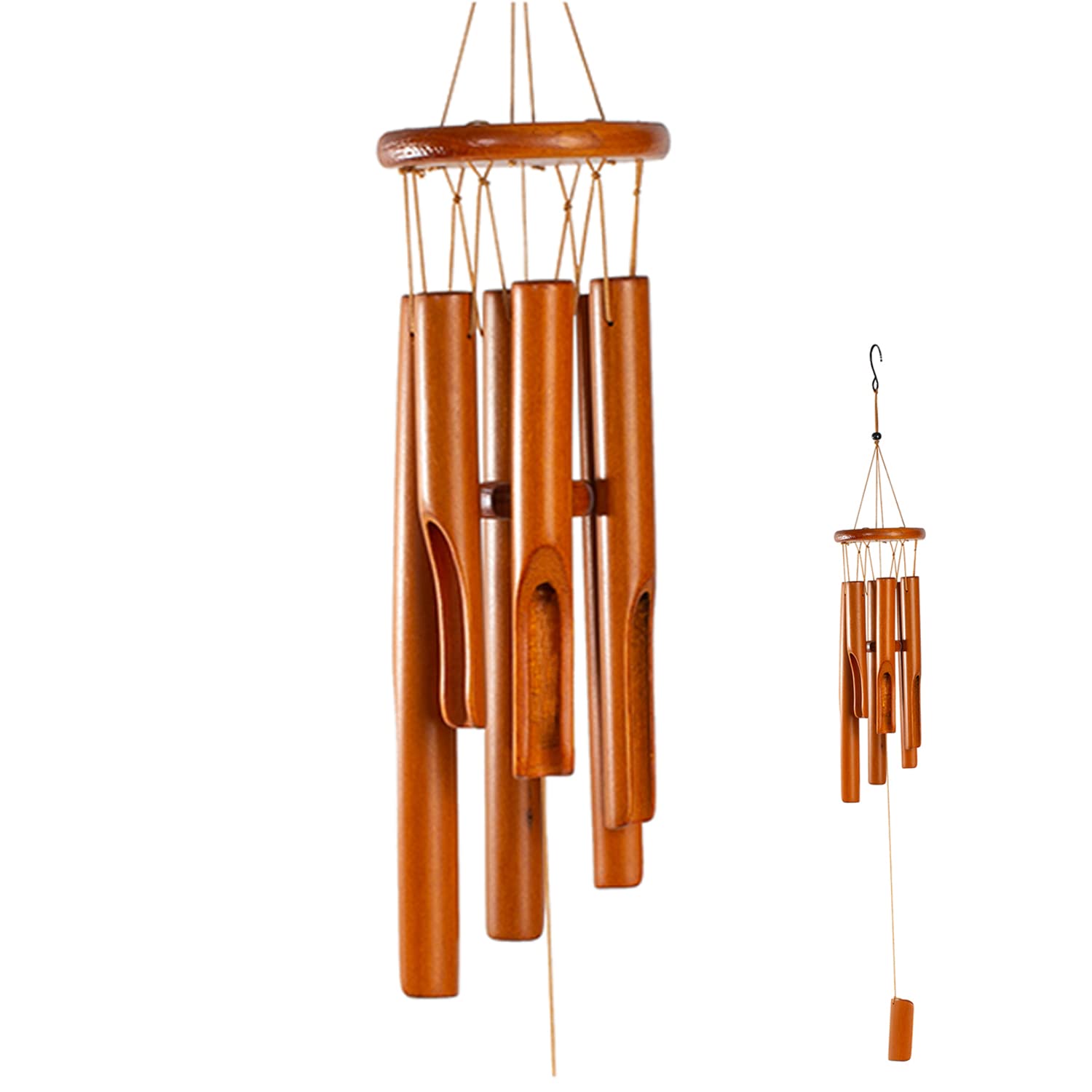 Sansnow Wooden Wind Chimes Outdoor/Indoor, Natural Bamboo Wind Chimes with Beautiful Deep Tone for Garden/Home Decor 30 Inches, Brown
