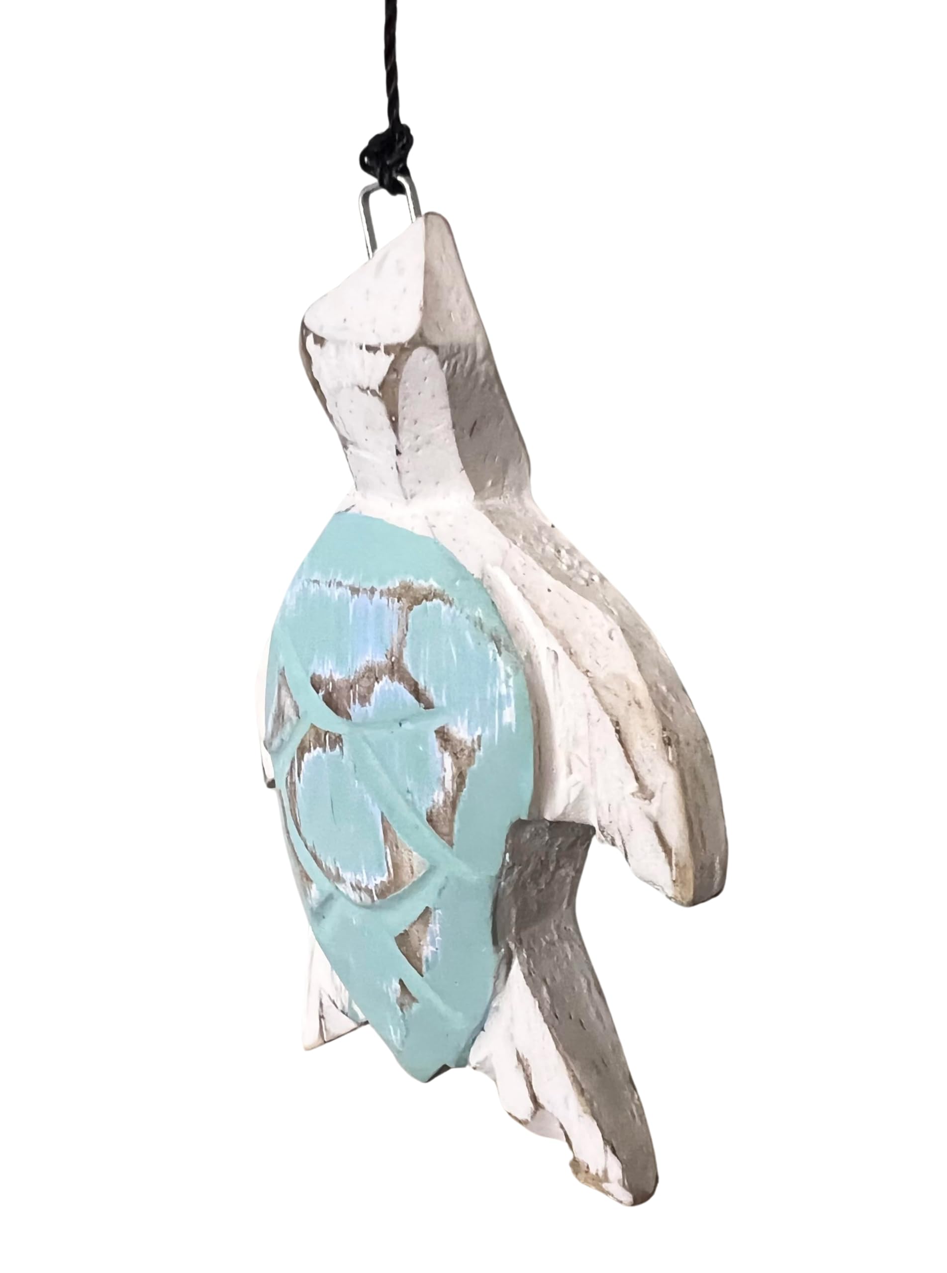 Rustic Sea Turtle Bamboo and Wood Windchimes – Outdoor Wind Chime – Distressed Finish – Whitewash & Teal Blue – Natural Beautiful Relaxing Sound