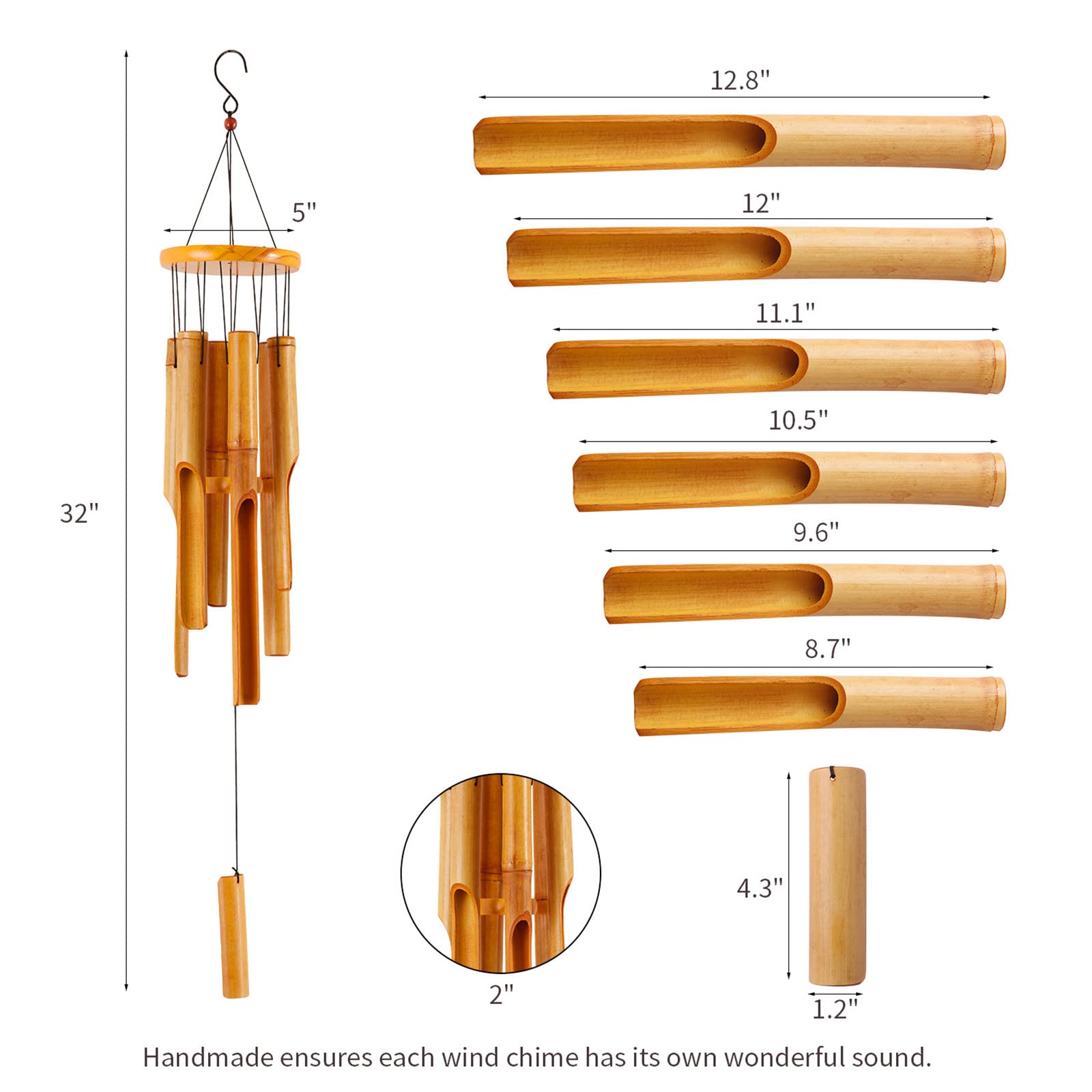 Rdutuok 32" Bamboo Wind Chimes Memorial Gifts for mom Handcrafted Wooden Wind Chimes with Melody Deep Tone for Ourdoor & Indoor,Garden, Yark,Patio and Home Déco