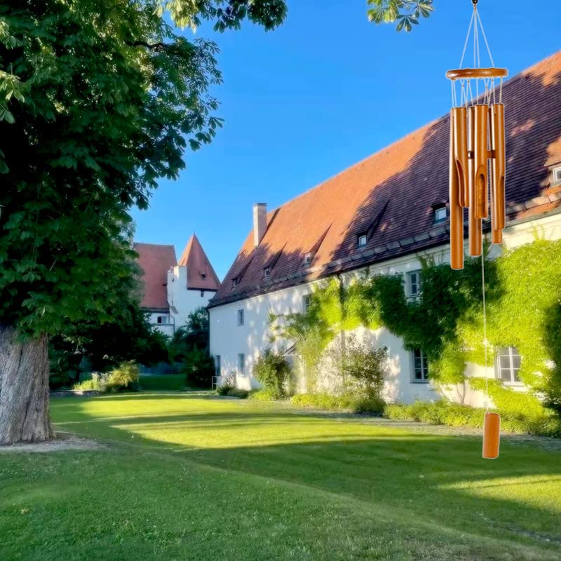 Sansnow Wooden Wind Chimes Outdoor/Indoor, Natural Bamboo Wind Chimes with Beautiful Deep Tone for Garden/Home Decor 30 Inches, Brown