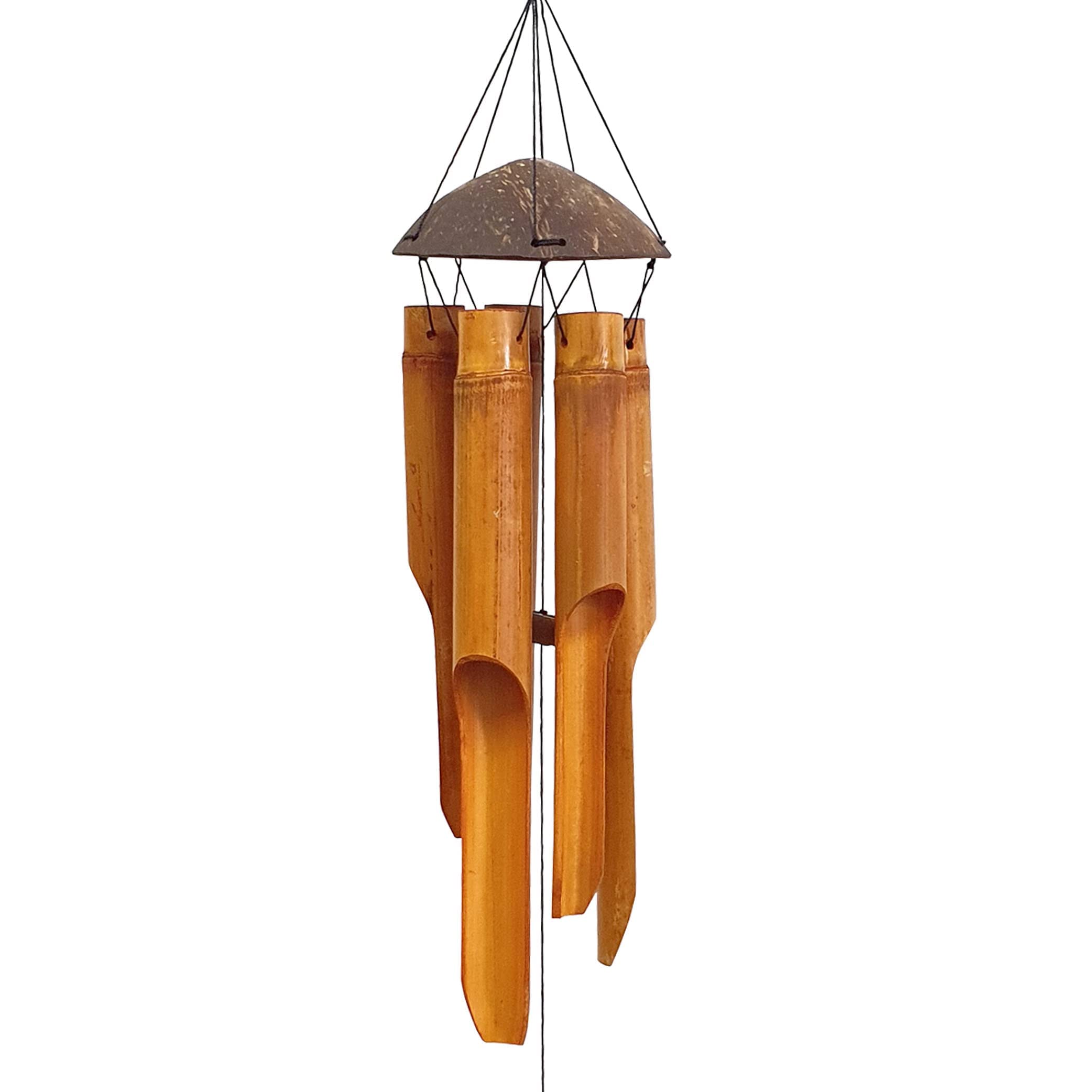 Handmade Wind Chimes 5 Bamboo Bell Tubes, Half Coconut Wood Top, Low Deep Tone Wooden Chimes Outdoor Indoor Home Décor 25 inch