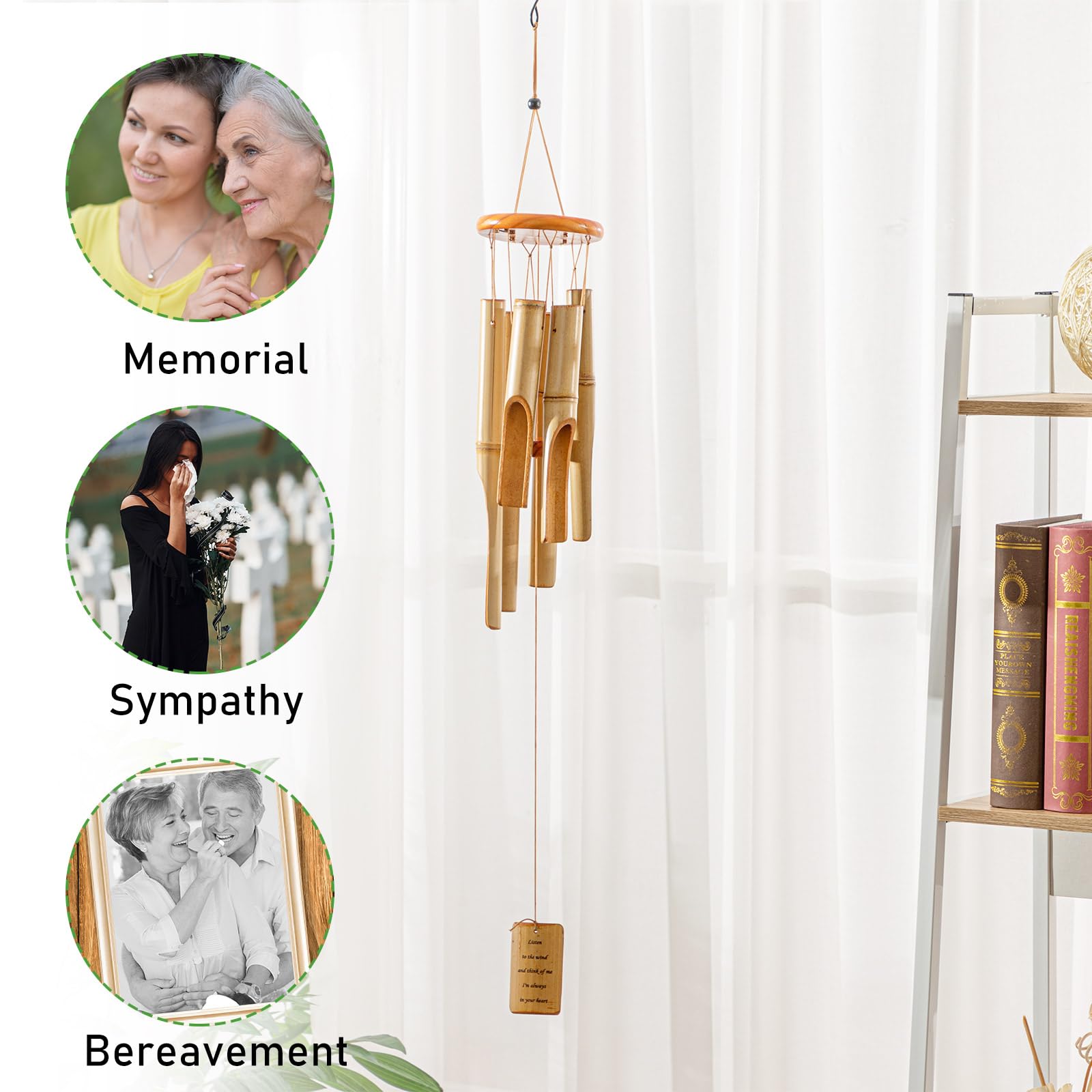 Weysat Bamboo Memorial Sympathy Wind Chimes for Loss of Loved One, Outdoor Wooden Wind Chime with Deep Tone for Patio, Garden, Home or Outdoor