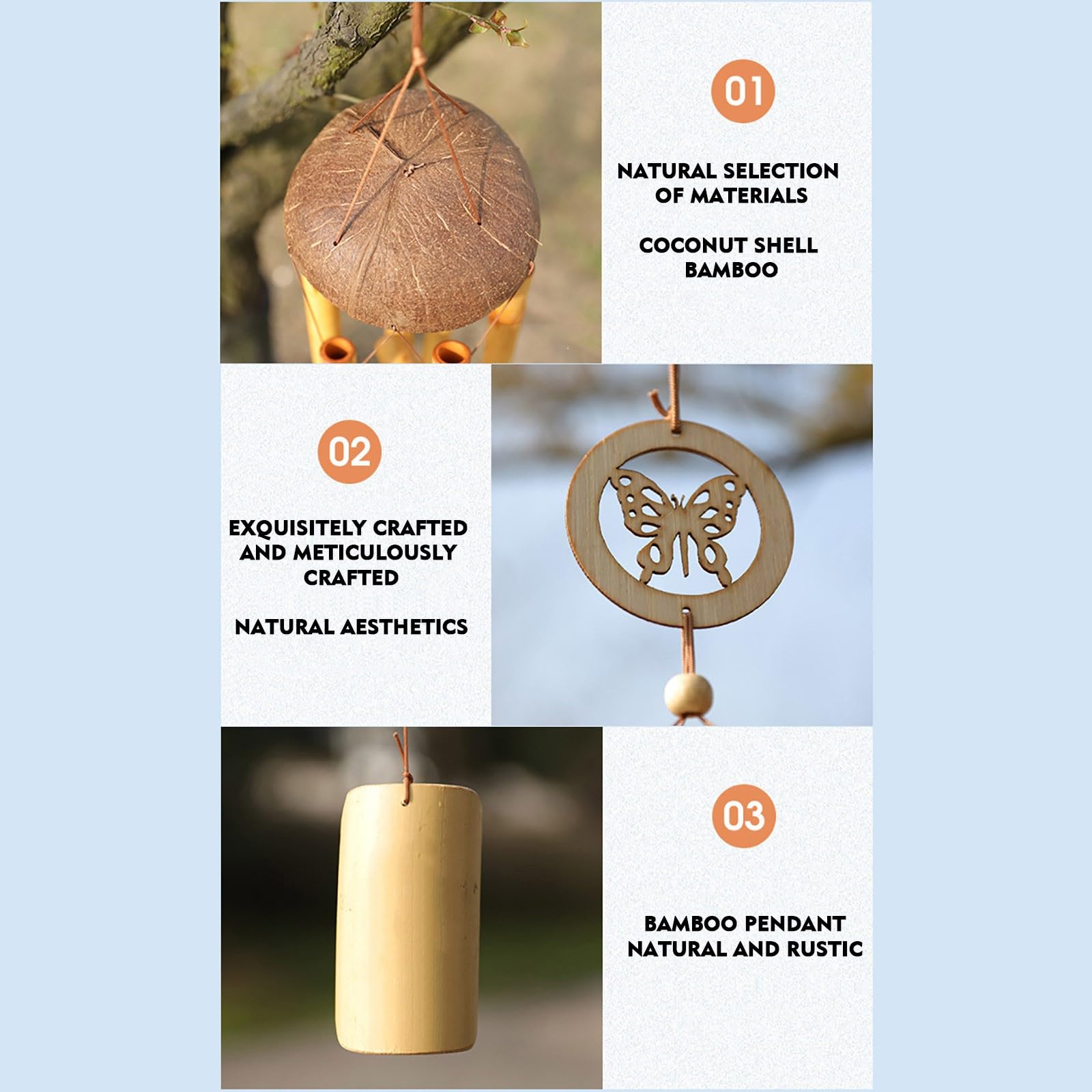 27 inch Handmade Bamboo Wind Chimes for Outside, Wooden Windchimes, Home Decor for Outdoors & Indoors, Patio Lawn Garden (B)