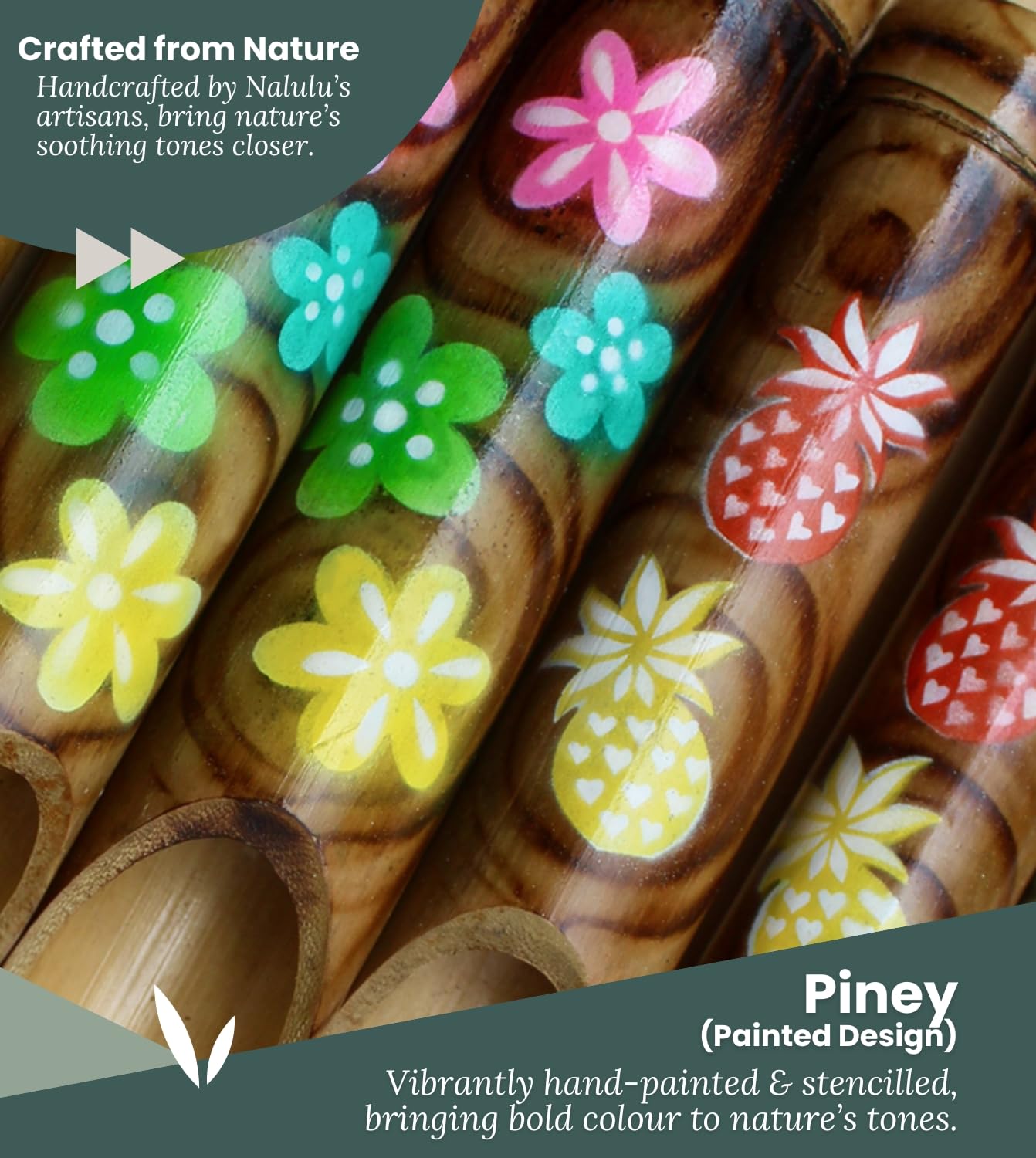 Nalulu Piney Bamboo Wind Chimes - Outdoor Wood Wooden Windchimes, Tropical Design with Coconut Crown, Handcrafted with Calming Deep Tones, Ideal Home Decor or Gift for Any Occasion