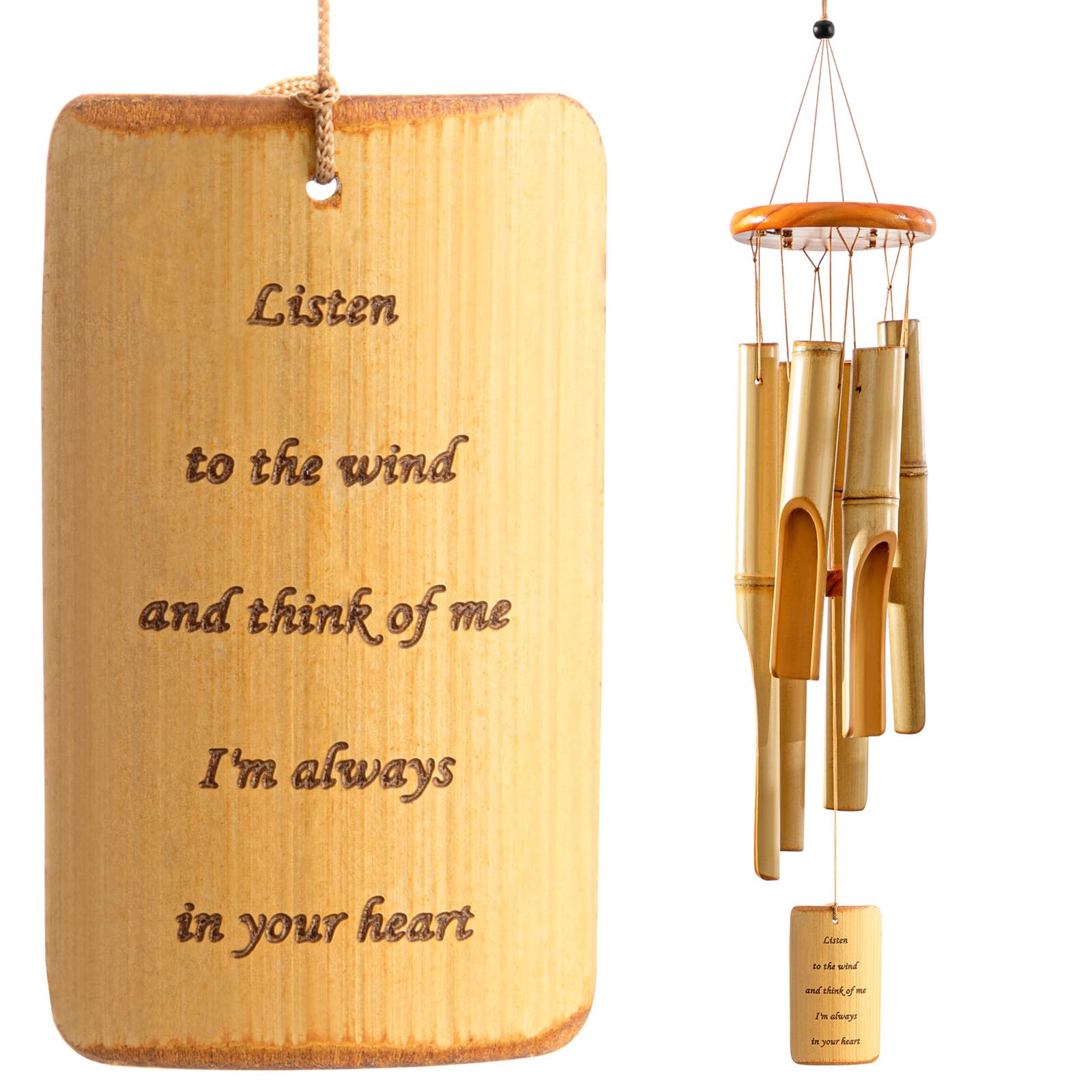 Weysat Bamboo Memorial Sympathy Wind Chimes for Loss of Loved One, Outdoor Wooden Wind Chime with Deep Tone for Patio, Garden, Home or Outdoor