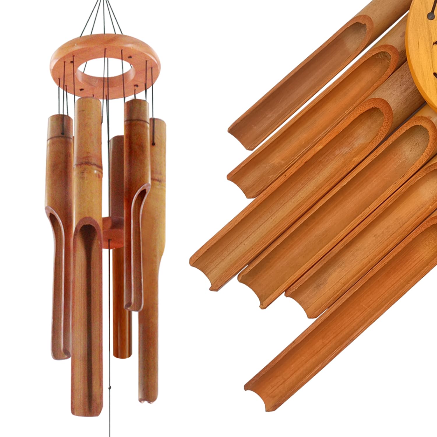 Bamboo Wind Chimes for Outside,Wooden Wind Chimes with Melody Soothing Tone,32" Classic Zen Bamboo Windchime for Porch Patio Garden or Indoor(Dark Brown)