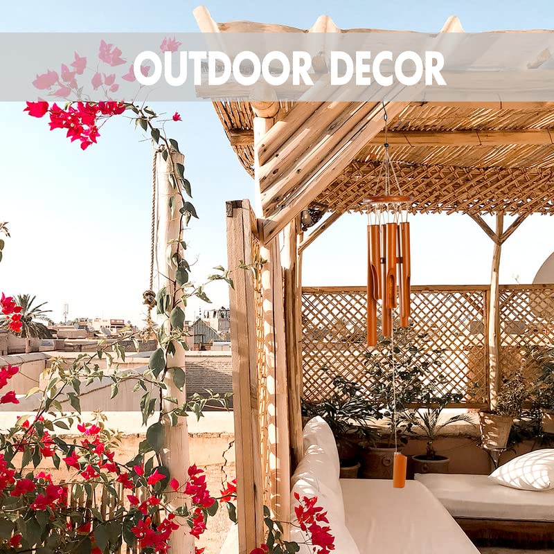 Sansnow Wooden Wind Chimes Outdoor/Indoor, Natural Bamboo Wind Chimes with Beautiful Deep Tone for Garden/Home Decor 30 Inches, Brown