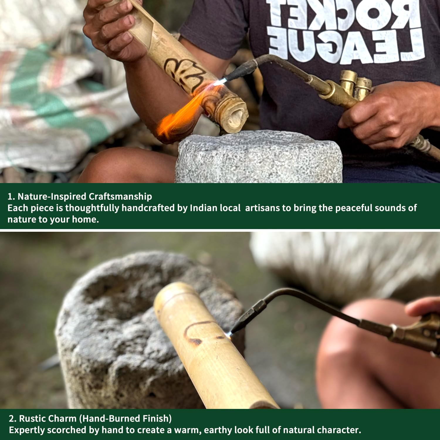 ASTARIN Bamboo Wind Chimes for Outside,Handcrafted Wooden Wind Chimes for Outside with Coconut Crown, Floral Burned Design Bamboo Windchimes for Garden,Yard,Home(35 Inch)