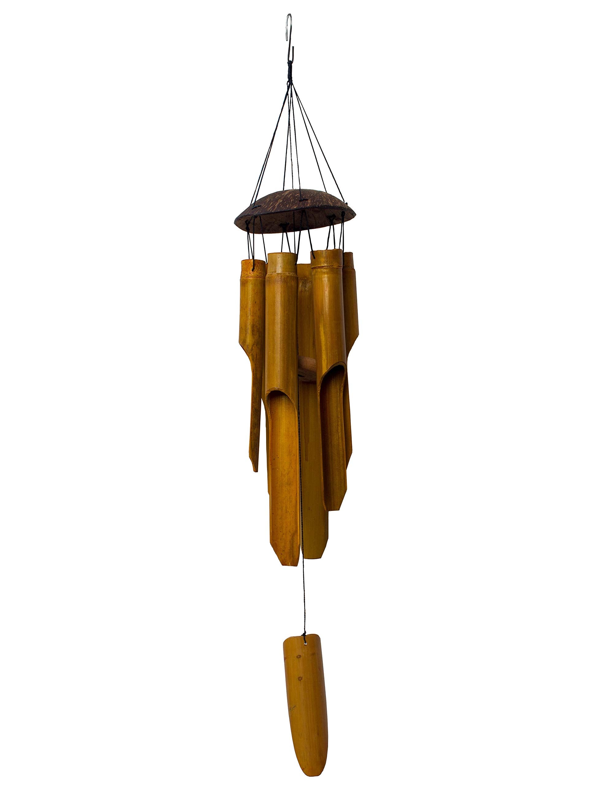 Handmade Wind Chimes 5 Bamboo Bell Tubes, Half Coconut Wood Top, Low Deep Tone Wooden Chimes Outdoor Indoor Home Décor 25 inch