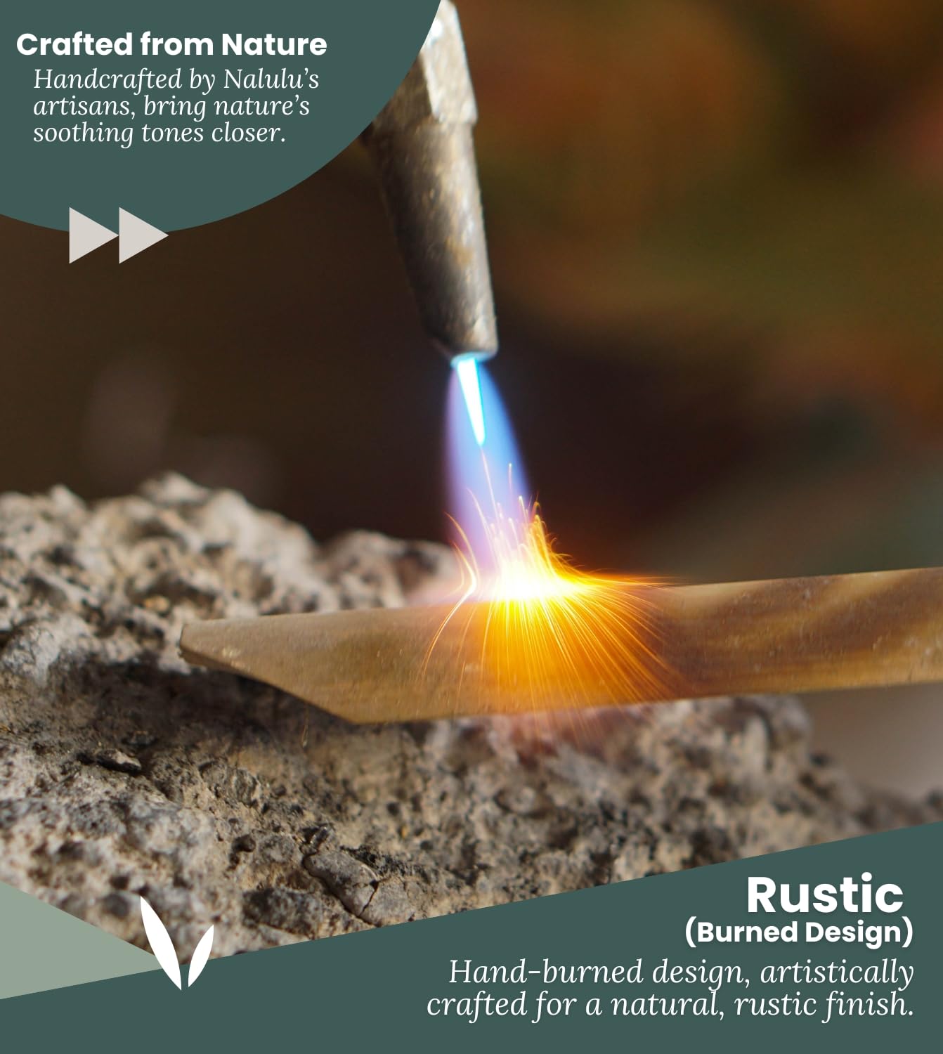 Nalulu Rustic Bamboo Wind Chimes - Outside Outdoor Wooden Windchimes, Small, Floral Burned Design with Coconut Crown, Handcrafted with Calming Deep Tones, Home Decor Ideal Gift for Him & Her