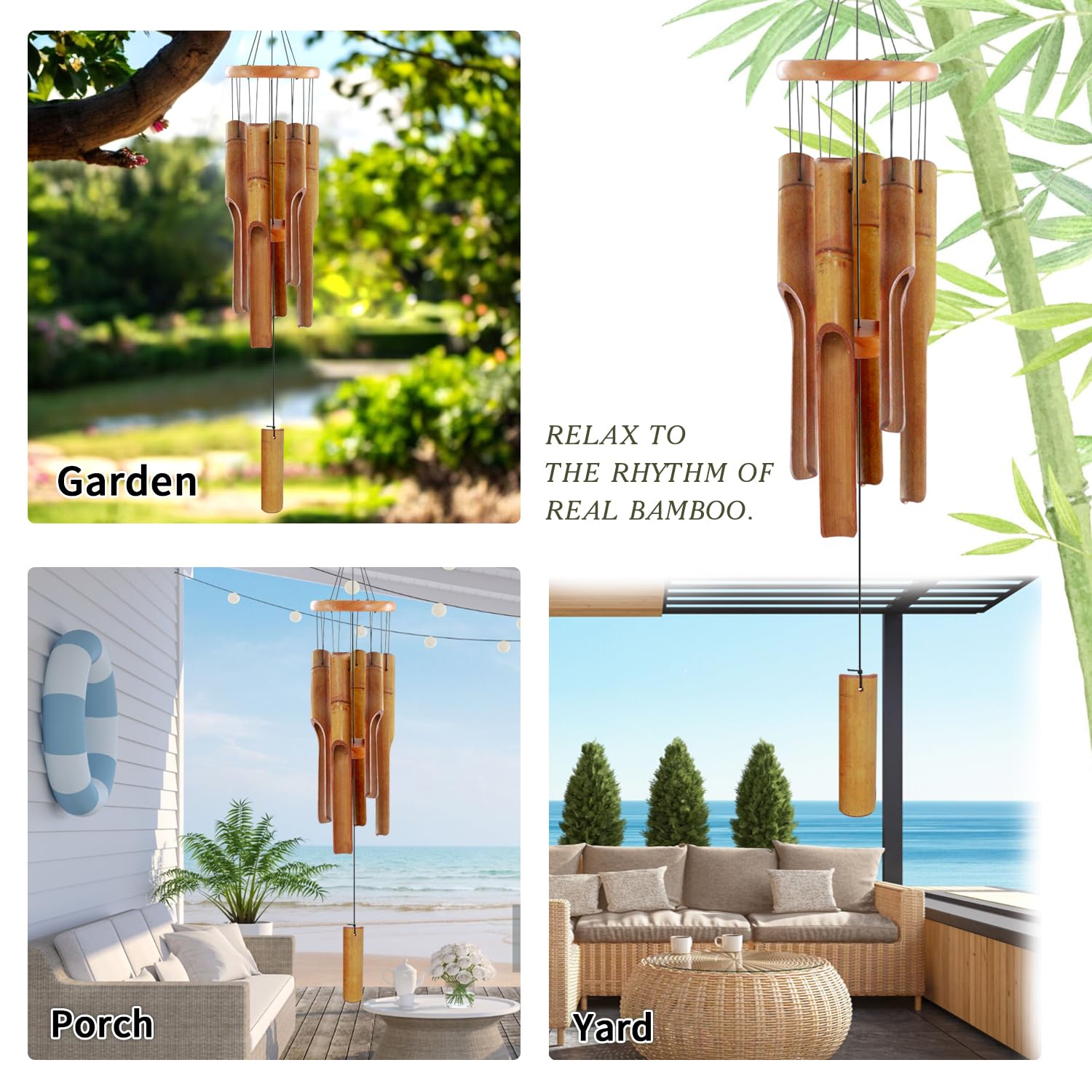 Bamboo Wind Chimes for Outside,Wooden Wind Chimes with Melody Soothing Tone,32" Classic Zen Bamboo Windchime for Porch Patio Garden or Indoor(Dark Brown)