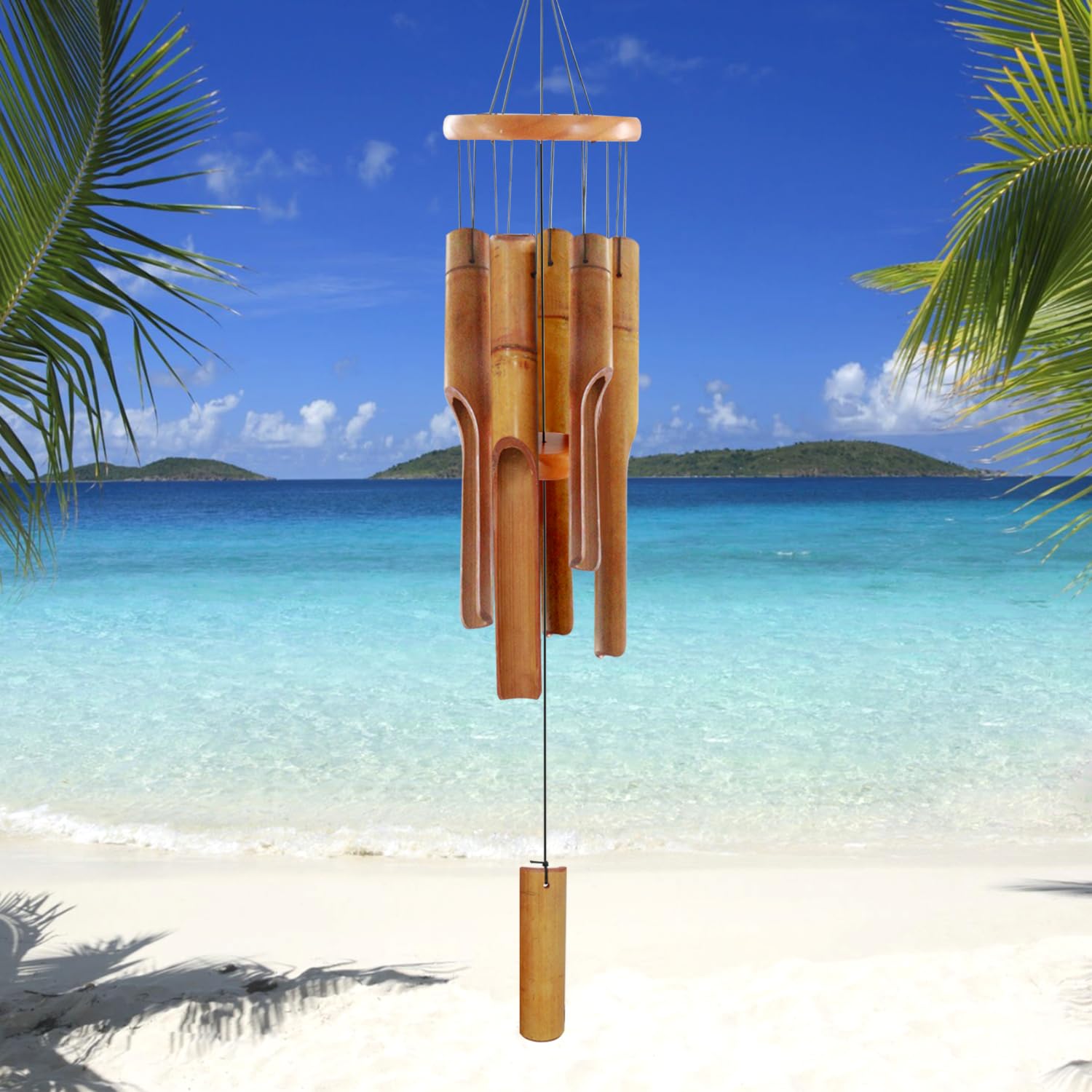 Bamboo Wind Chimes for Outside,Wooden Wind Chimes with Melody Soothing Tone,32" Classic Zen Bamboo Windchime for Porch Patio Garden or Indoor(Dark Brown)