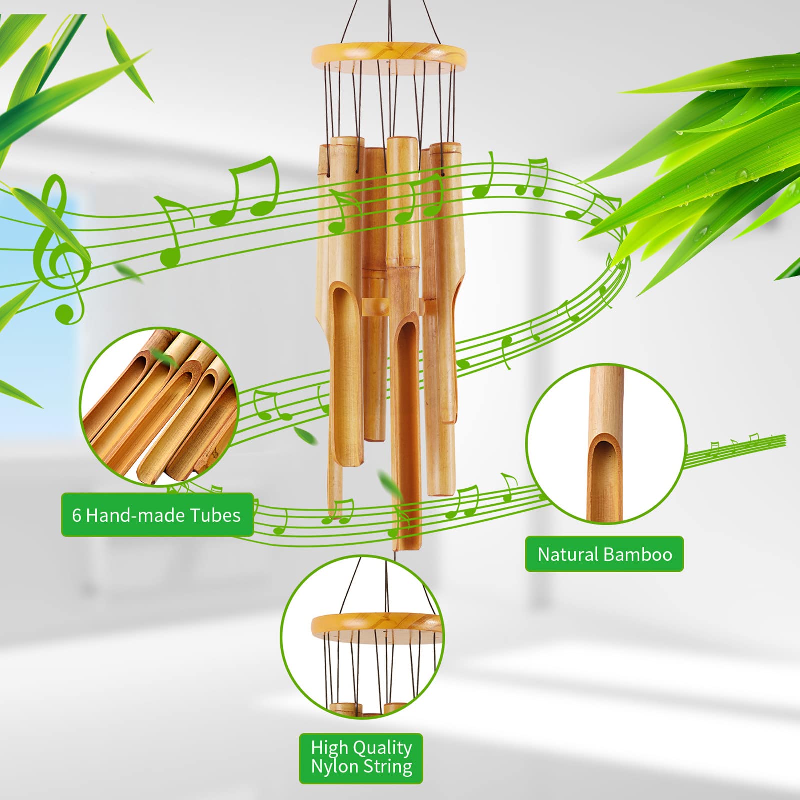 Rdutuok 32" Bamboo Wind Chimes Memorial Gifts for mom Handcrafted Wooden Wind Chimes with Melody Deep Tone for Ourdoor & Indoor,Garden, Yark,Patio and Home Déco