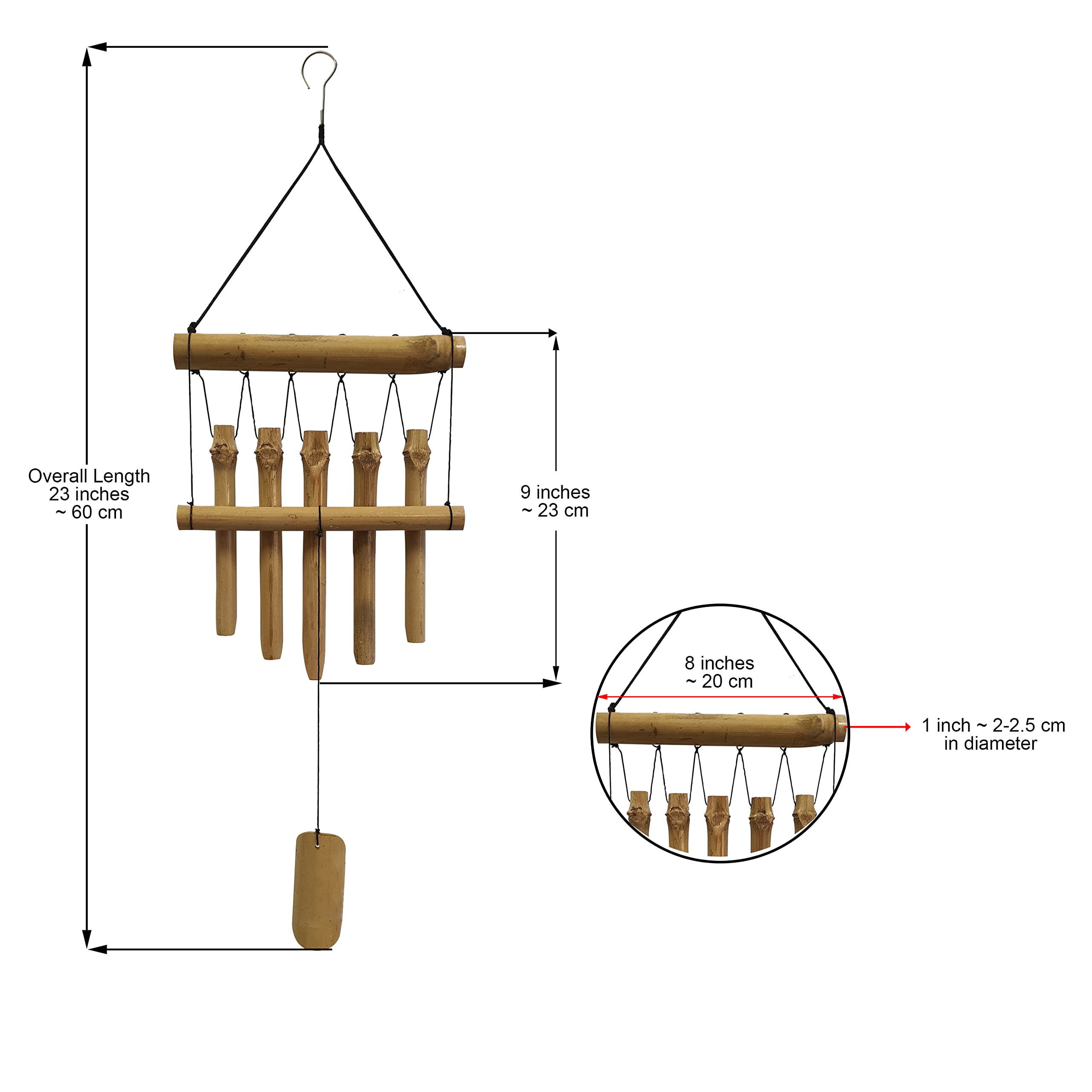 Small Simple Bamboo Wind Chimes Outdoor, 5 Tubes Single Row, Gifts for Mom/Grandma/Women, Garden Lawn Yard Decor 23"
