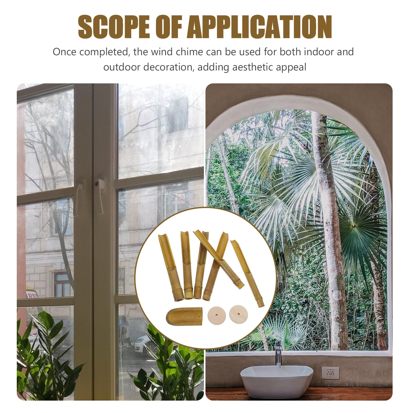 POPETPOP 1 Set Bamboo Wind Chimes Kit: DIY Outdoor Wooden Wind Chime Tubes with Blocks and Clappers for Garden, Patio, Home Decor - 7.9 Inch