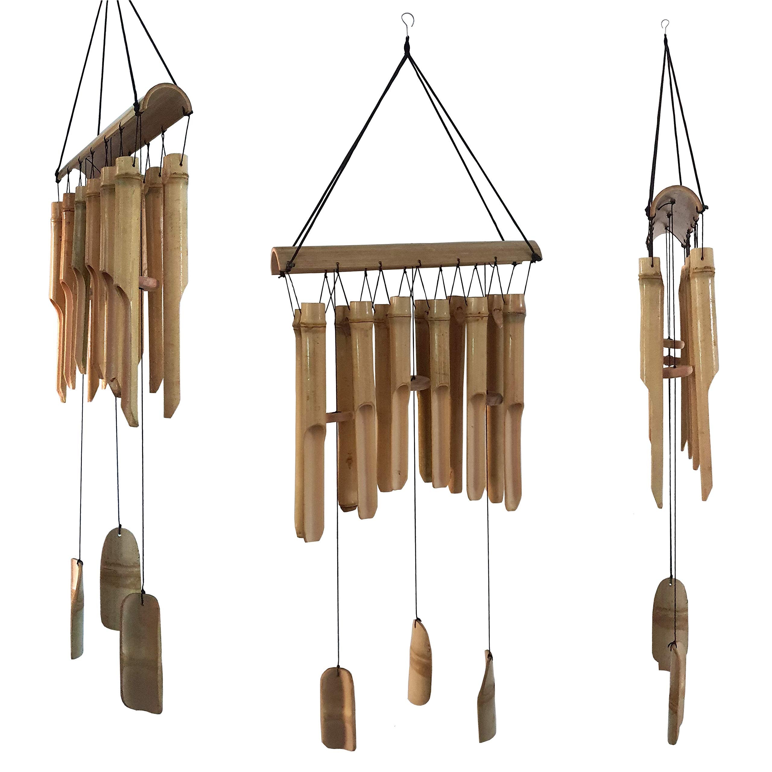 Large Simple Bamboo Wind Chimes, 12 Tubes Double Row, Patio Garden Home Décor, Handmade Natural Beautiful Sound 34 inch