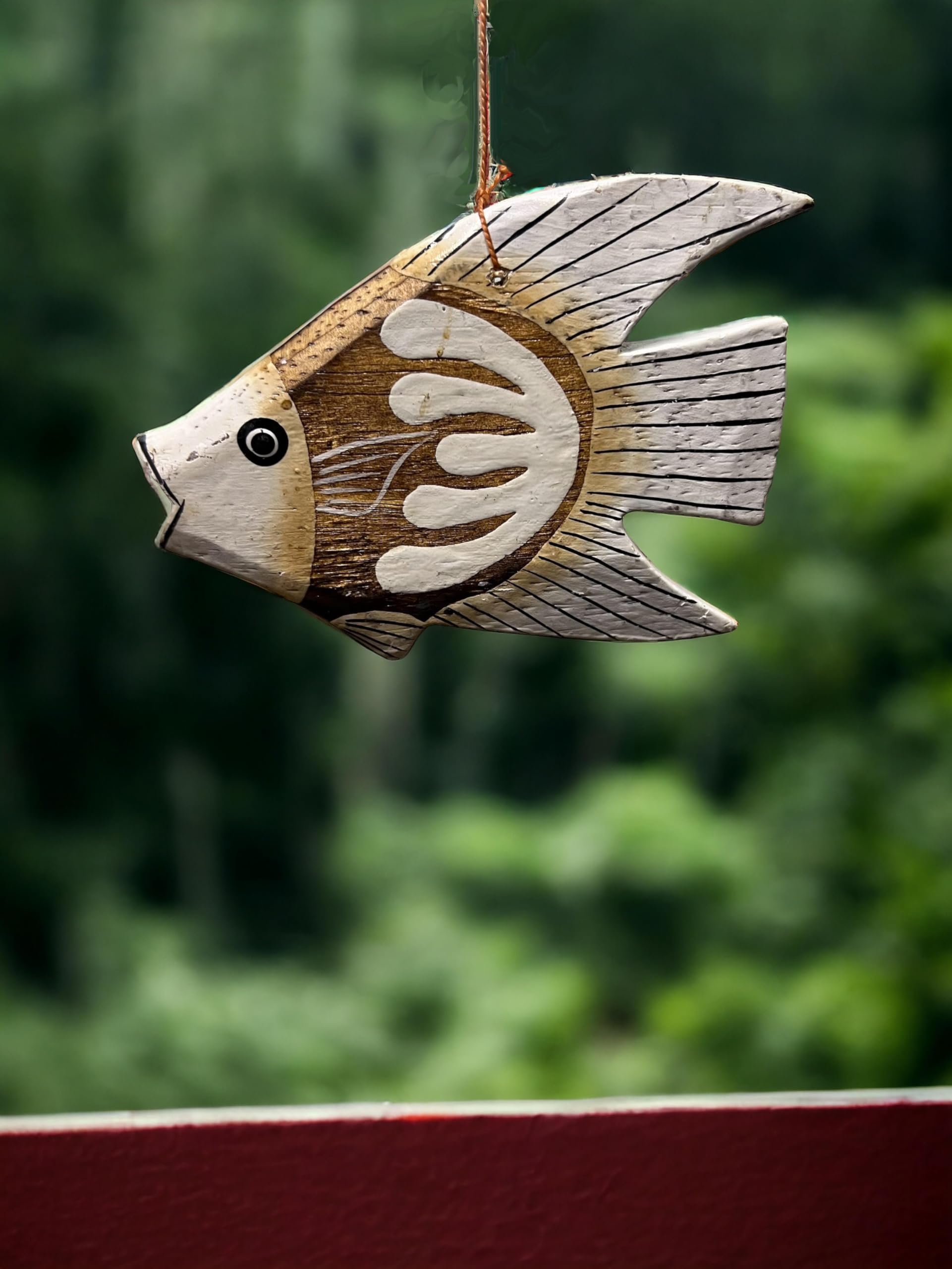 Tropical Fish Windchime – Bamboo & Wood Hanging Outdoor Garden Décor – Relaxing Calming Deep Tones