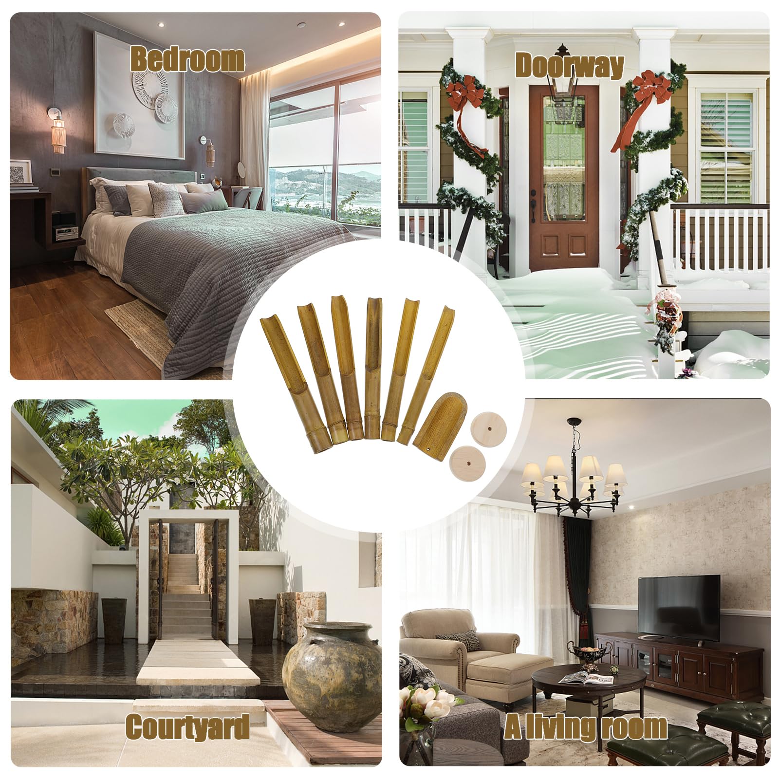 POPETPOP 1 Set Bamboo Wind Chimes Kit: DIY Outdoor Wooden Wind Chime Tubes with Blocks and Clappers for Garden, Patio, Home Decor - 7.9 Inch