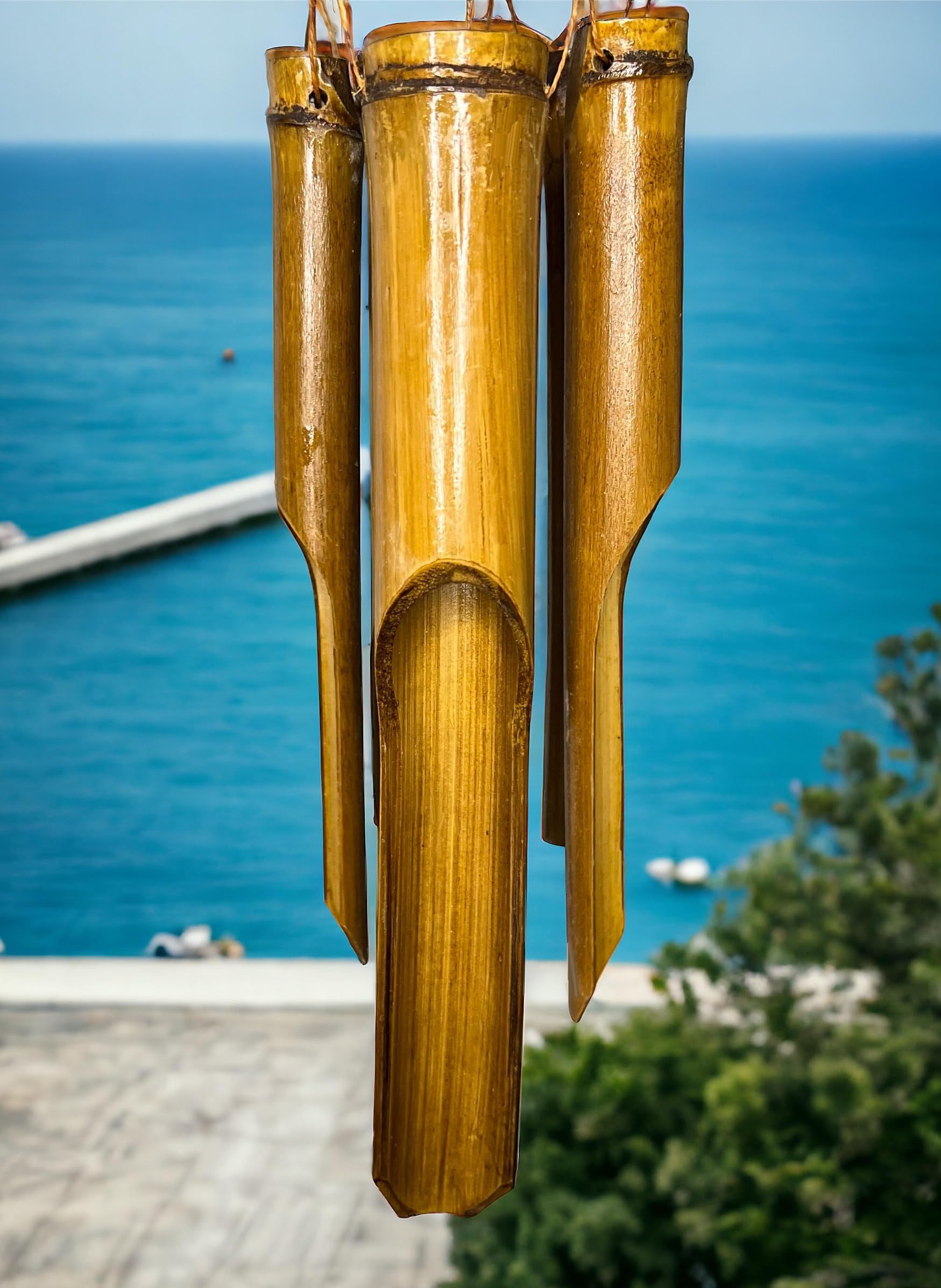 Tropical Fish Windchime – Bamboo & Wood Hanging Outdoor Garden Décor – Relaxing Calming Deep Tones