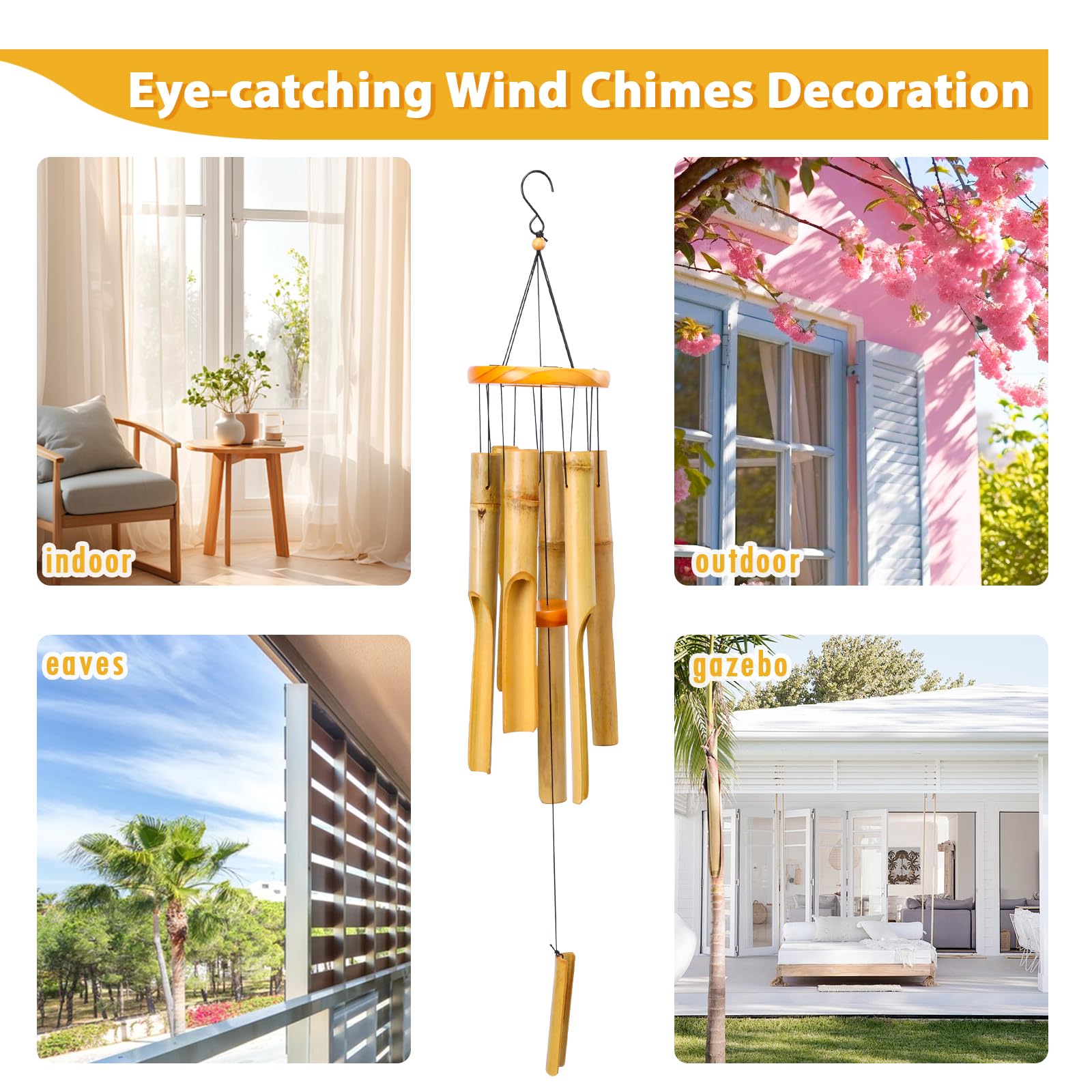 MUMTOP Bamboo Wind Chimes for Outside-Wooden Wind Chime - 31 Inch Bamboo Chimes for Outdoors,Patio,Garden,Yard,Home,Tree Decor