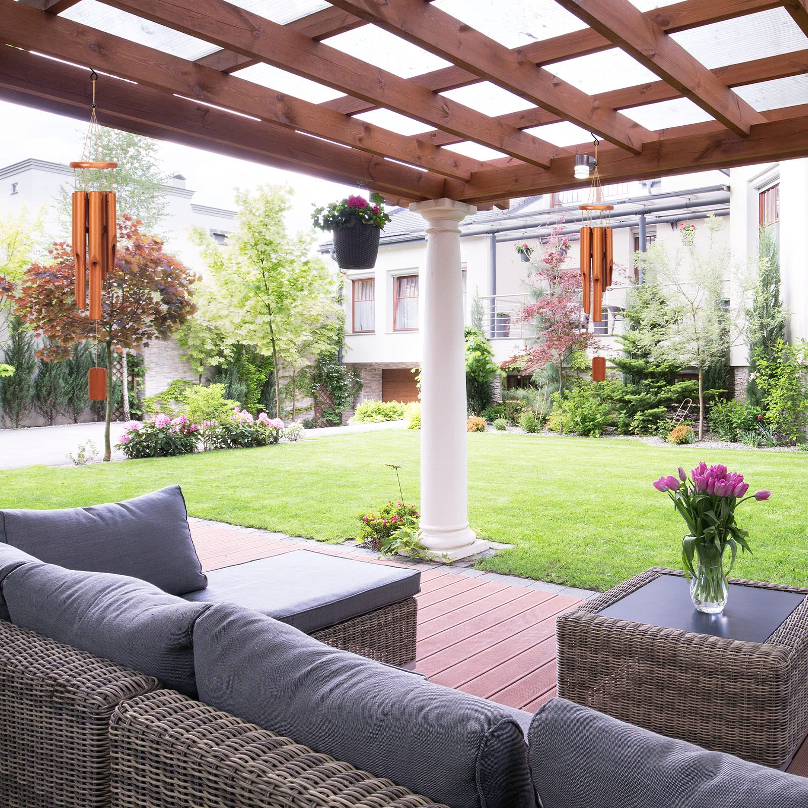 Vinsot 2 Pieces Bamboo Wind Chimes for Outside 30 Inches Wooden Classic Zen Rustic Chimes Deep Tone with Wind Catcher for Relaxation Patio Garden Indoor (Classic Bamboo)