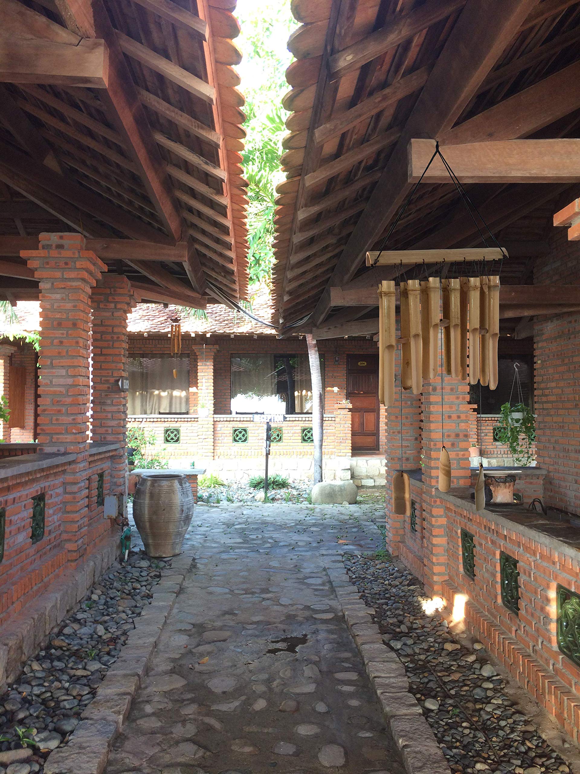 Large Simple Bamboo Wind Chimes, 12 Tubes Double Row, Patio Garden Home Décor, Handmade Natural Beautiful Sound 34 inch