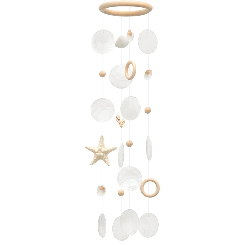 Sea Shells Wind Chimes - Handcrafted White Capiz Shells Windchime with Starfish, Coastal Style Decor for Indoor/Outdoors