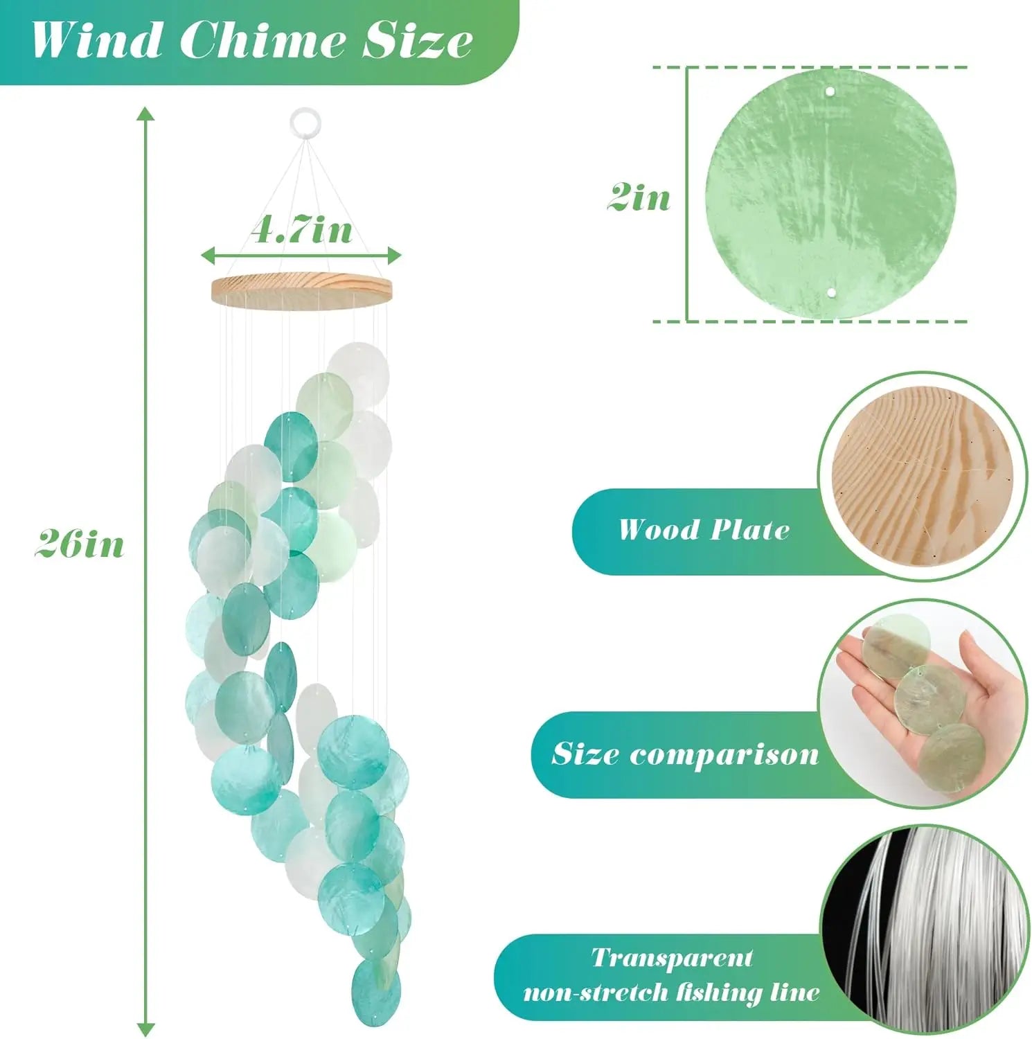 Seashell Wind Chimes for Outside - Handcrafted Spiral Shape Capiz Shells Windchime Coastal Style Decor