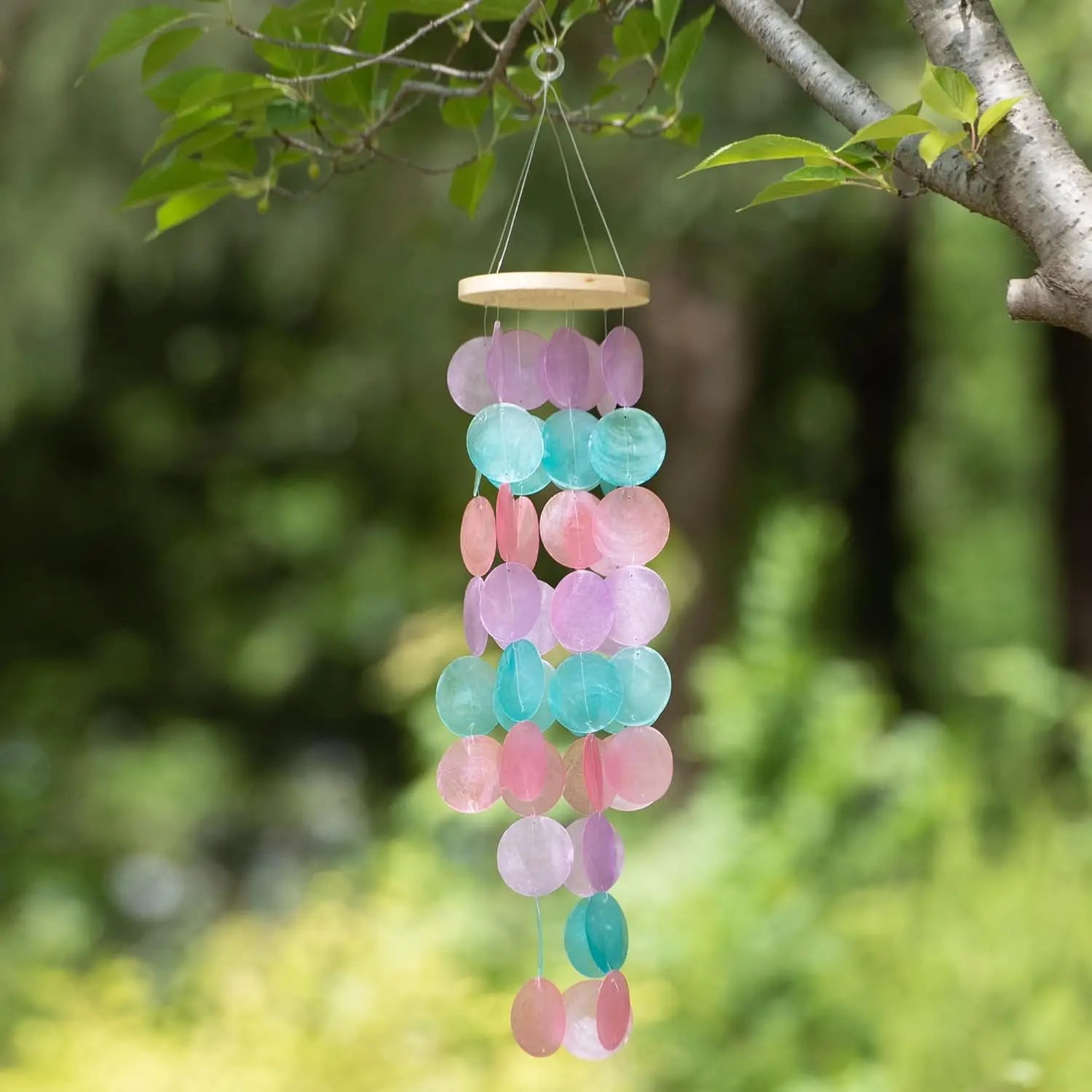 Wind Chimes for Outside Handcrafted Turquoise Capiz Shells Windchime Coastal Style Decor for Indoor/Outdoors Garden Decor
