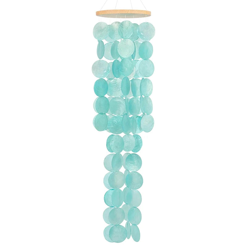 Wind Chimes for Outside - 31'' Handcrafted Turquoise Capiz Shells Windchime Coastal Style Decor