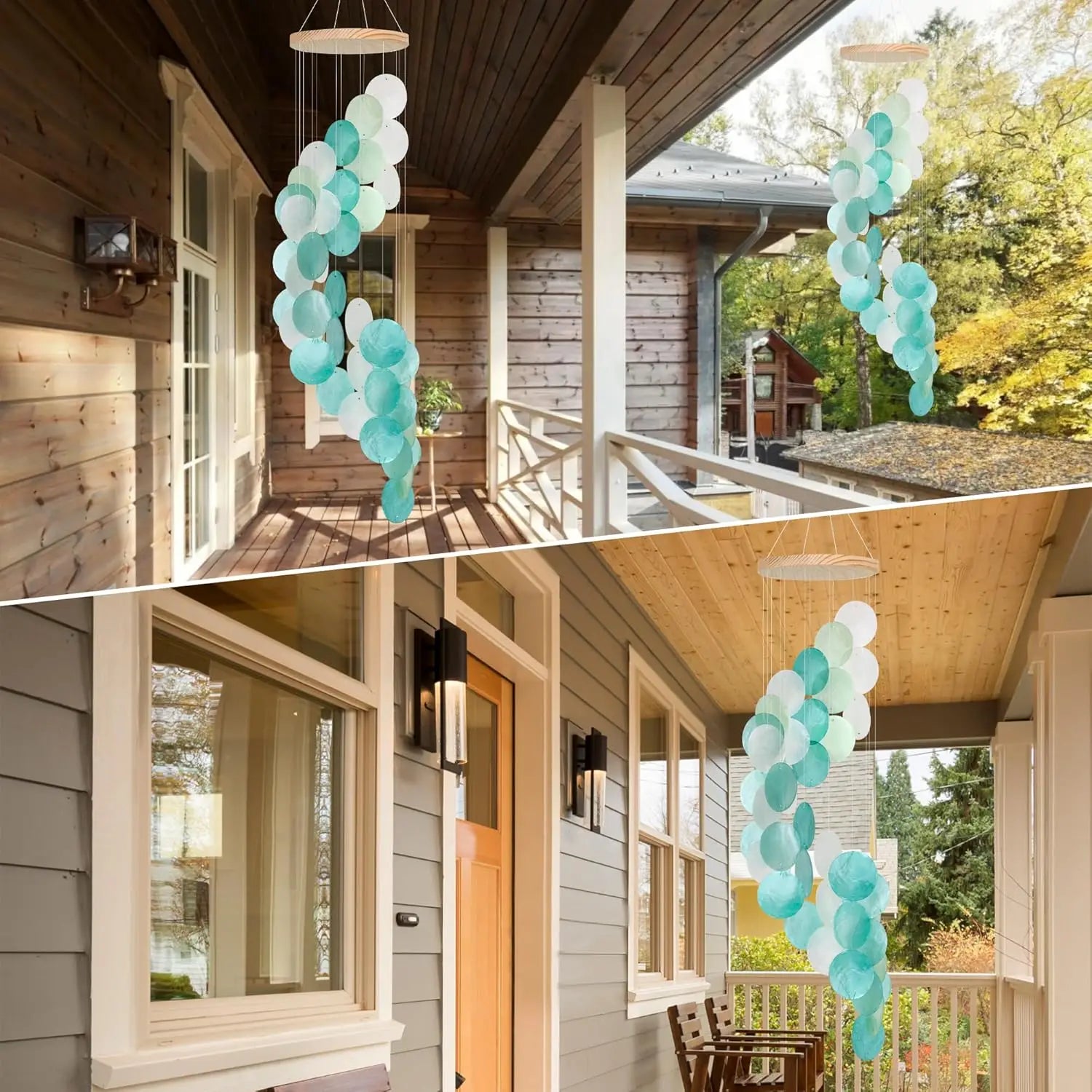 Seashell Wind Chimes for Outside - Handcrafted Spiral Shape Capiz Shells Windchime Coastal Style Decor