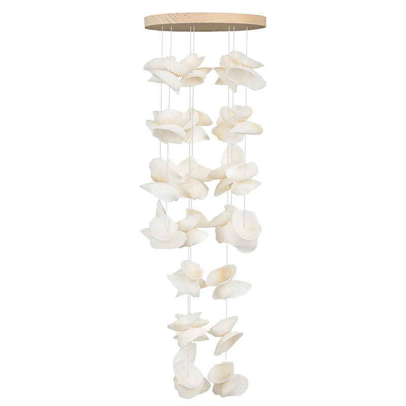 White Sea Shell Wind Chimes for Outside, Handmade Beach Style Windchime for Patio and Garden Decor,