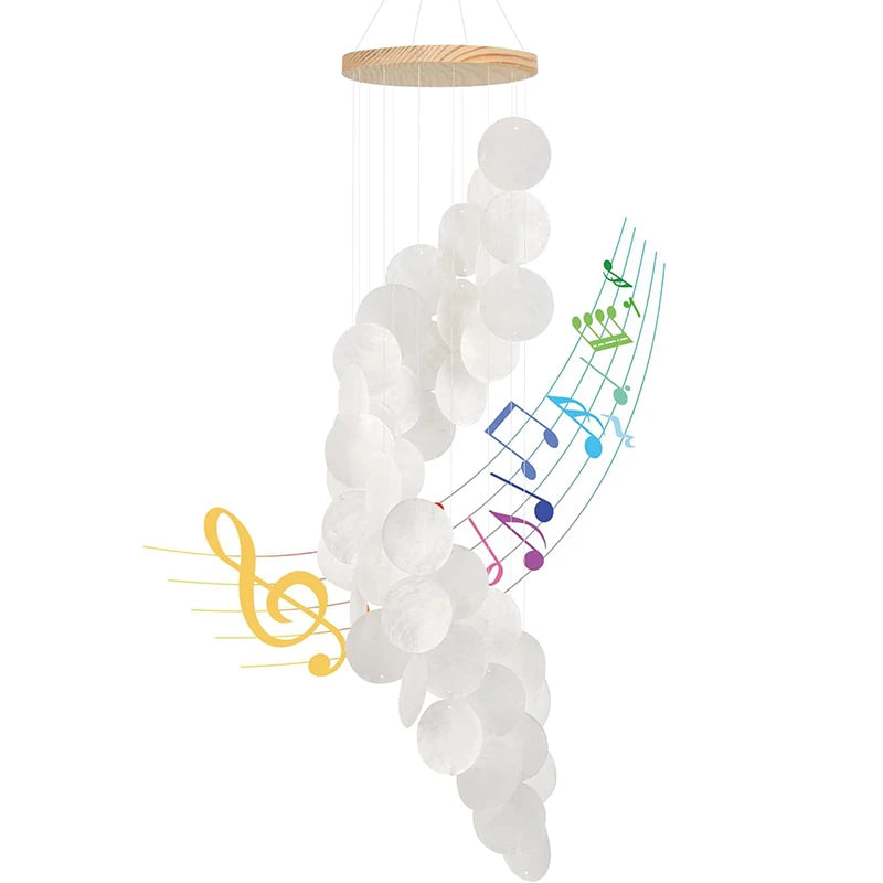 Seashell Wind Chimes for Outside - Handcrafted White Spiral Shape Capiz Shells Windchime Coastal Style Decor for Indoor/Outdoors