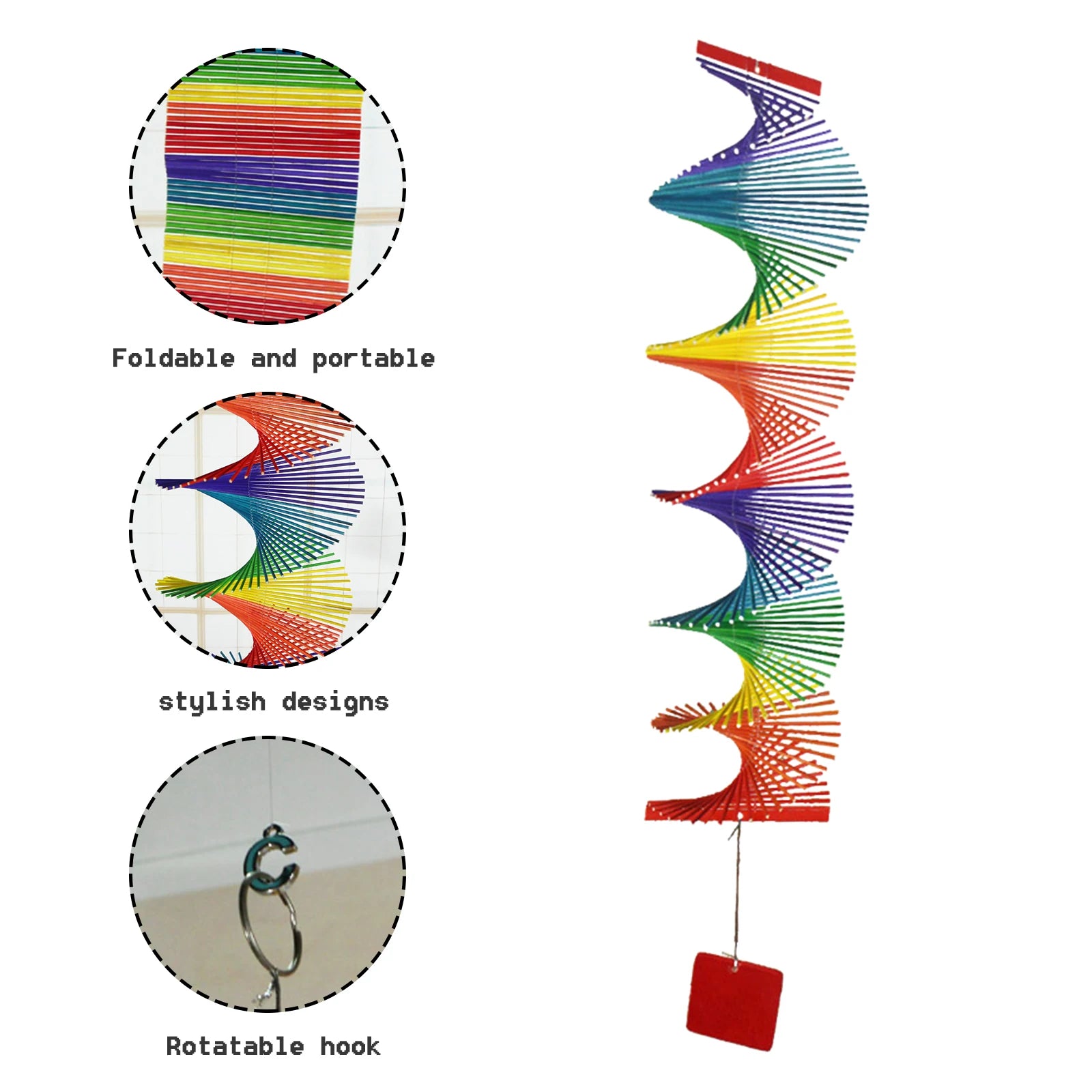 Rainbow 3D Wind Spinner - Colorful Handmade Bamboo Hanging Wind Chimes for Garden Outdoor Indoor Decoration 1pc