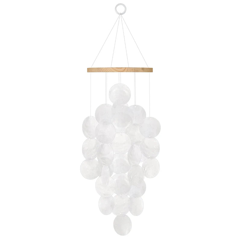 Seashell Wind Chimes for Outside - Handcrafted White Moon Shape Capiz Shells Windchime Bohemian & Coastal Style Decor