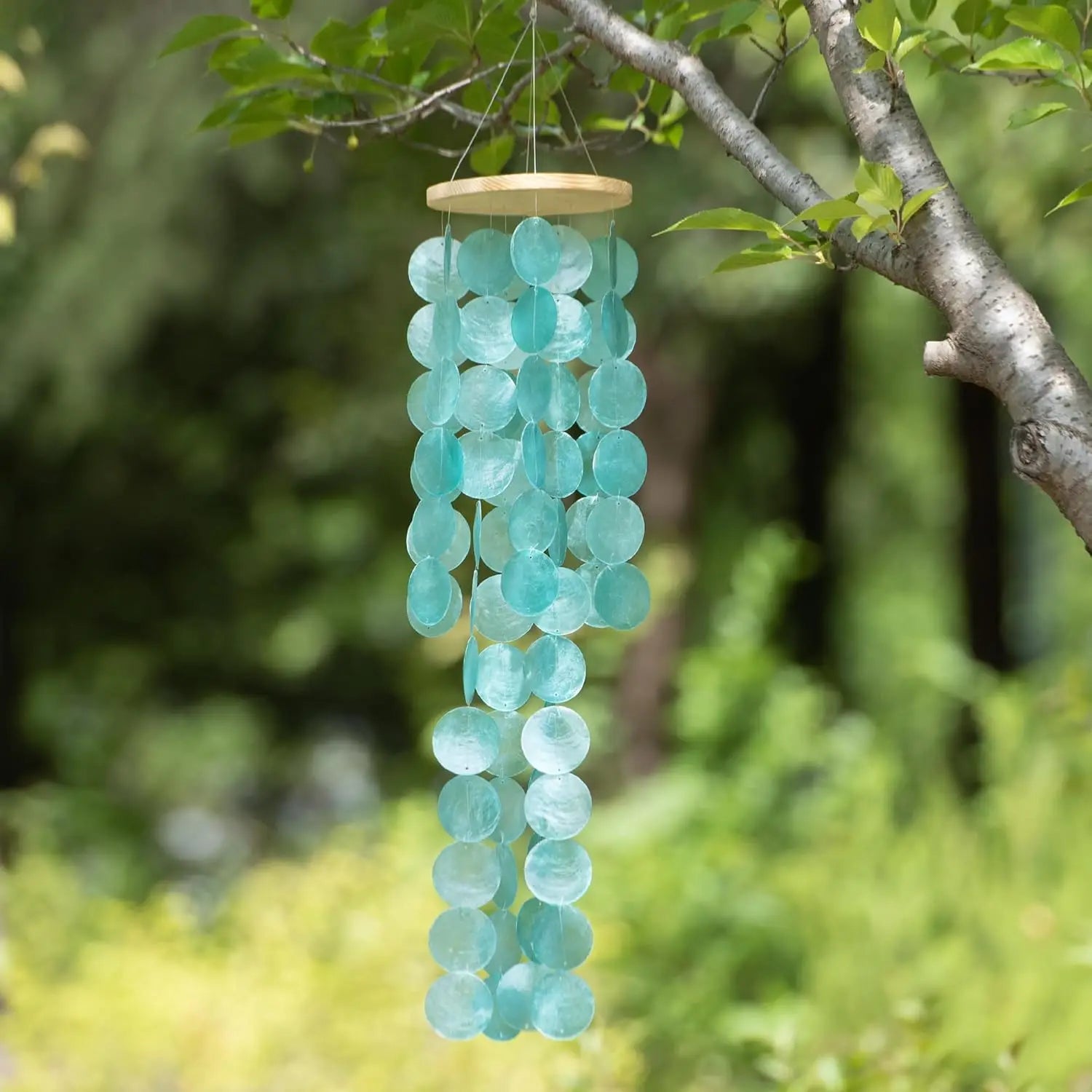 Wind Chimes for Outside - 31'' Handcrafted Turquoise Capiz Shells Windchime Coastal Style Decor