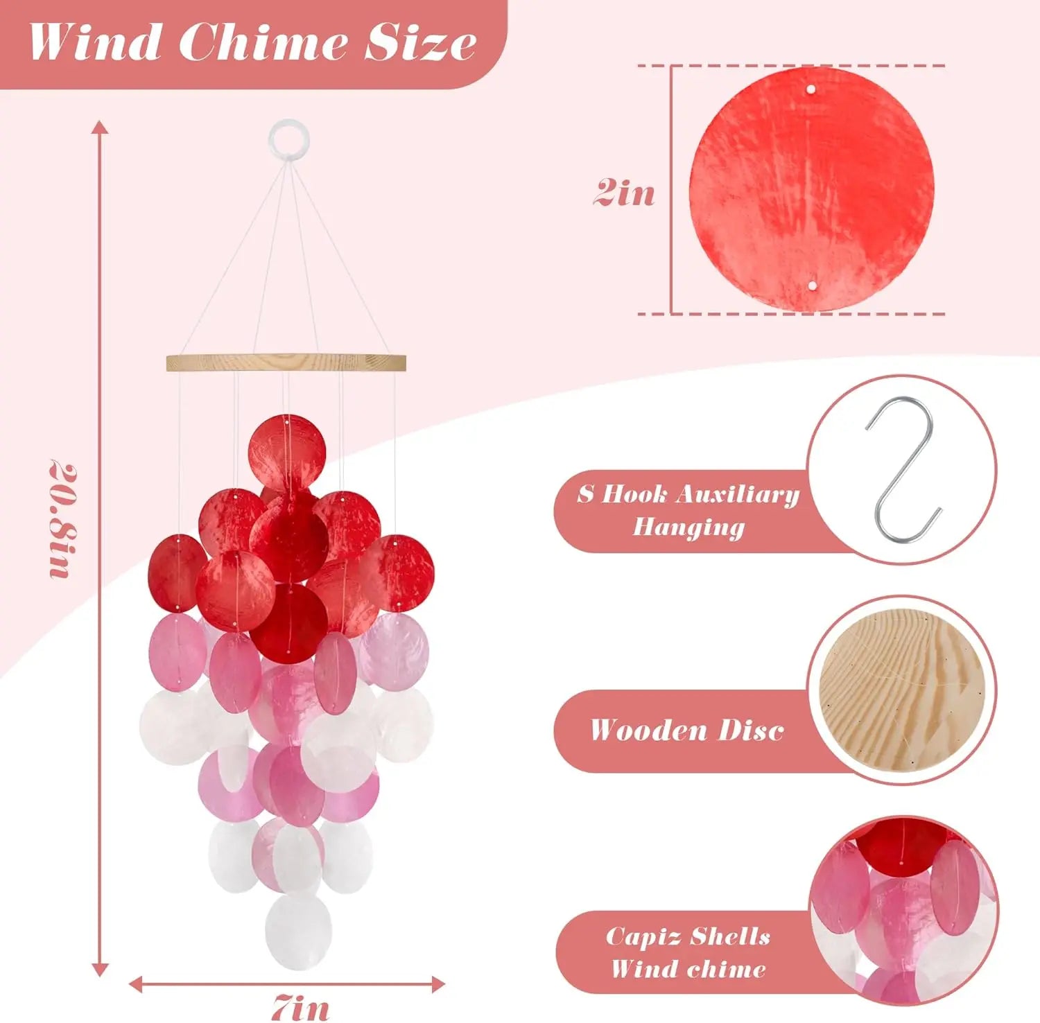 Seashell Wind Chimes for Outside - Handcrafted White Moon Shape Capiz Shells Windchime Bohemian & Coastal Style Decor