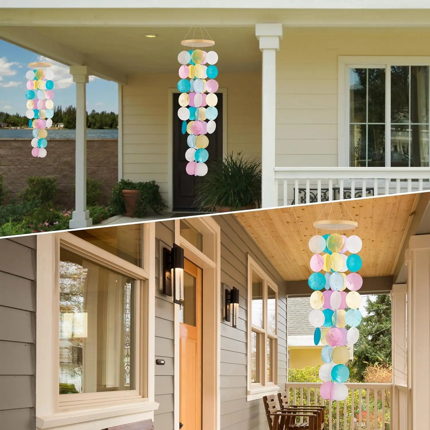 Wind Chimes for Outside - Handcrafted Capiz Shells Windchime Coastal Style Decor for Indoor/Outdoors