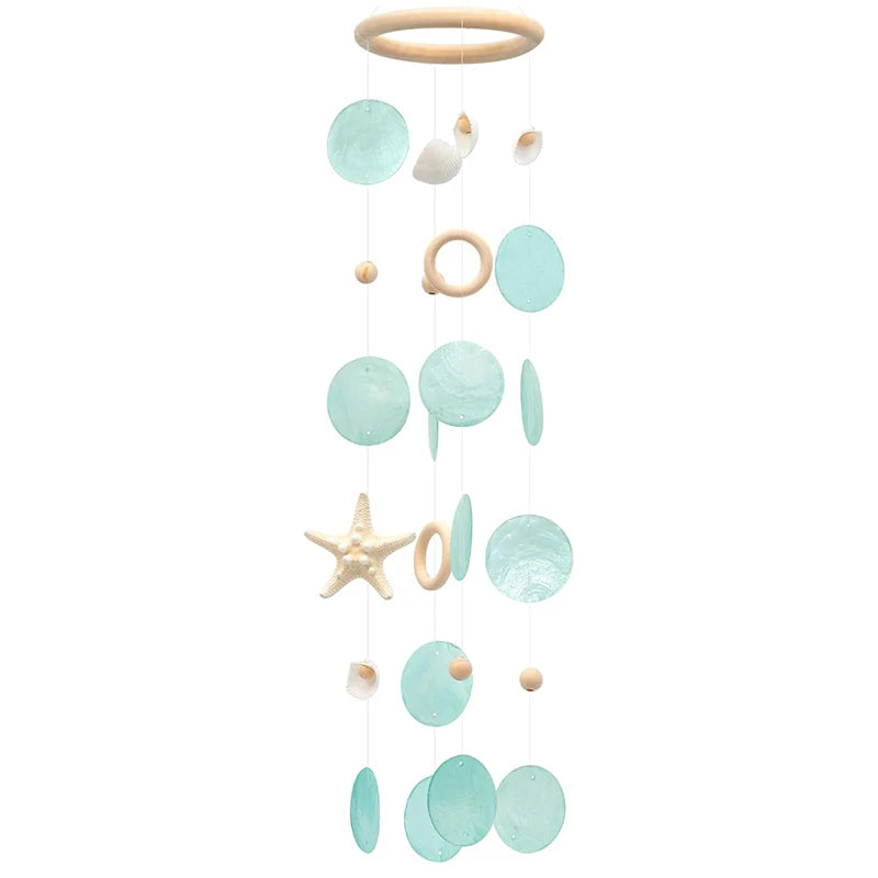Sea Shells Wind Chimes - Handcrafted White Capiz Shells Windchime with Starfish, Coastal Style Decor for Indoor/Outdoors