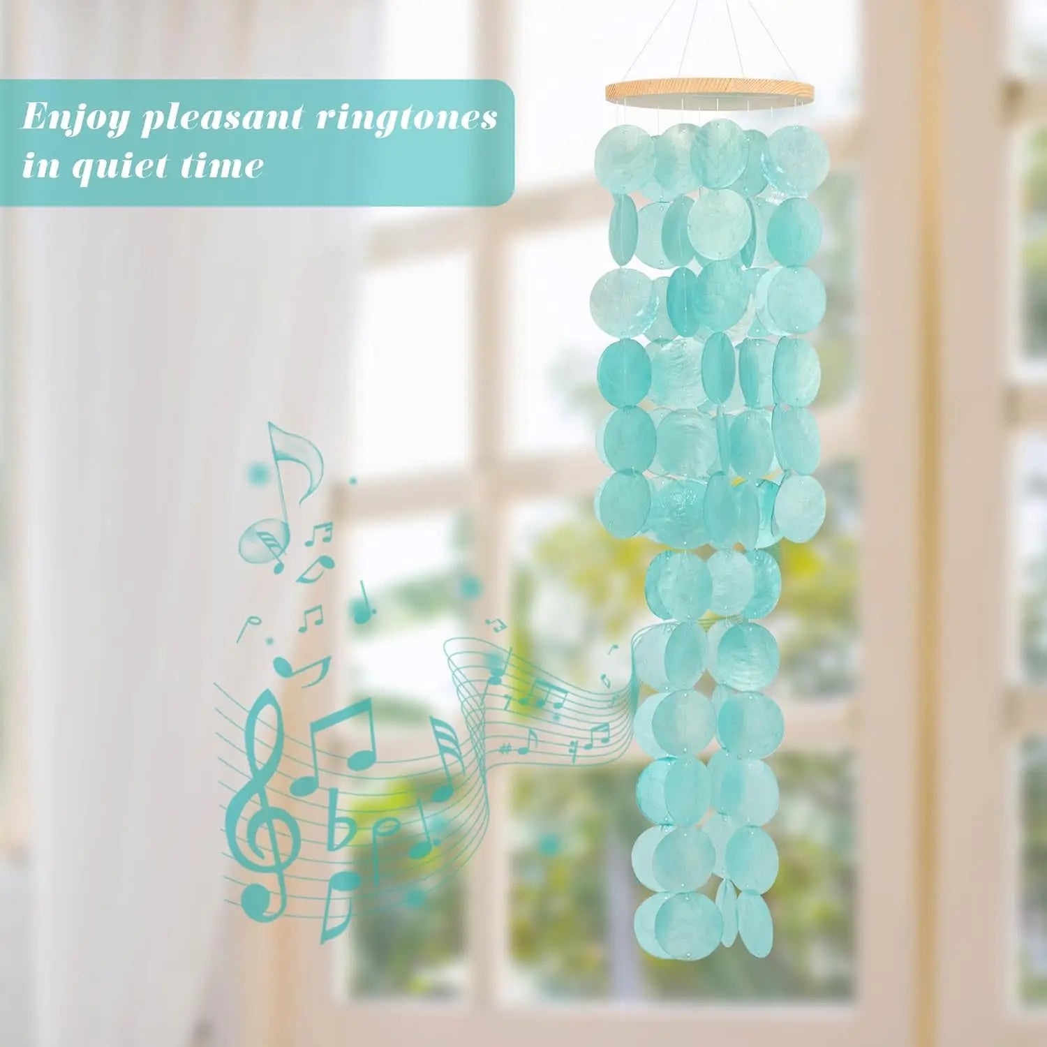 Wind Chimes for Outside - 31'' Handcrafted Turquoise Capiz Shells Windchime Coastal Style Decor