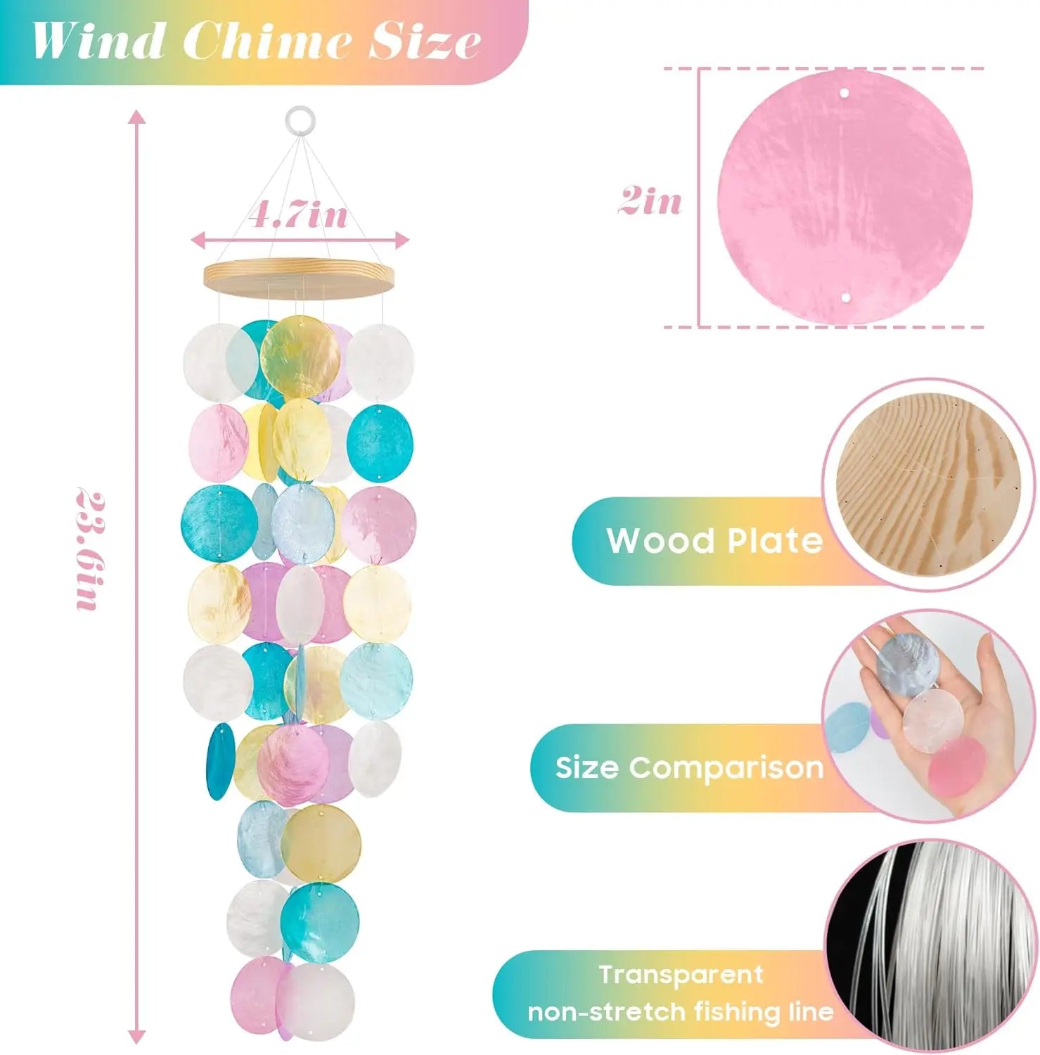 Wind Chimes for Outside - Handcrafted Capiz Shells Windchime Coastal Style Decor for Indoor/Outdoors