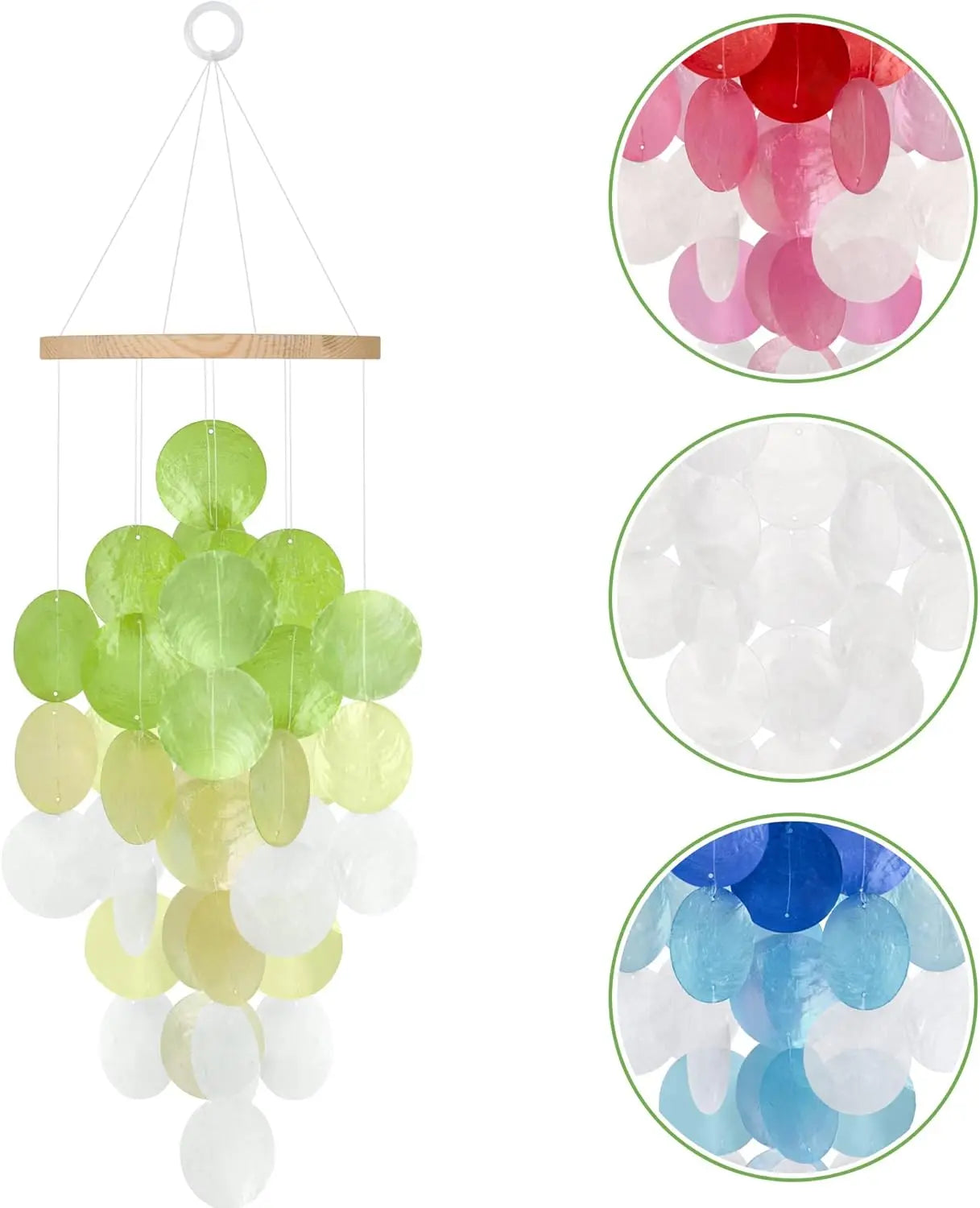 Seashell Wind Chimes for Outside - Handcrafted White Moon Shape Capiz Shells Windchime Bohemian & Coastal Style Decor