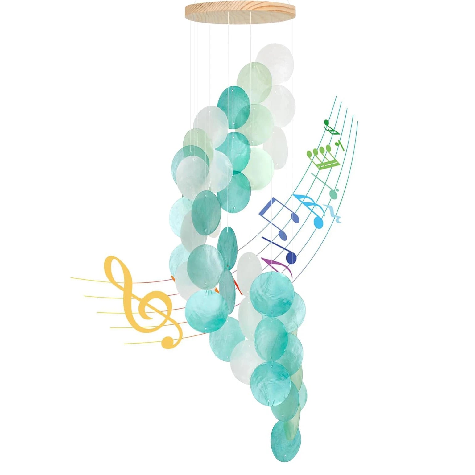 Seashell Wind Chimes for Outside - Handcrafted Spiral Shape Capiz Shells Windchime Coastal Style Decor