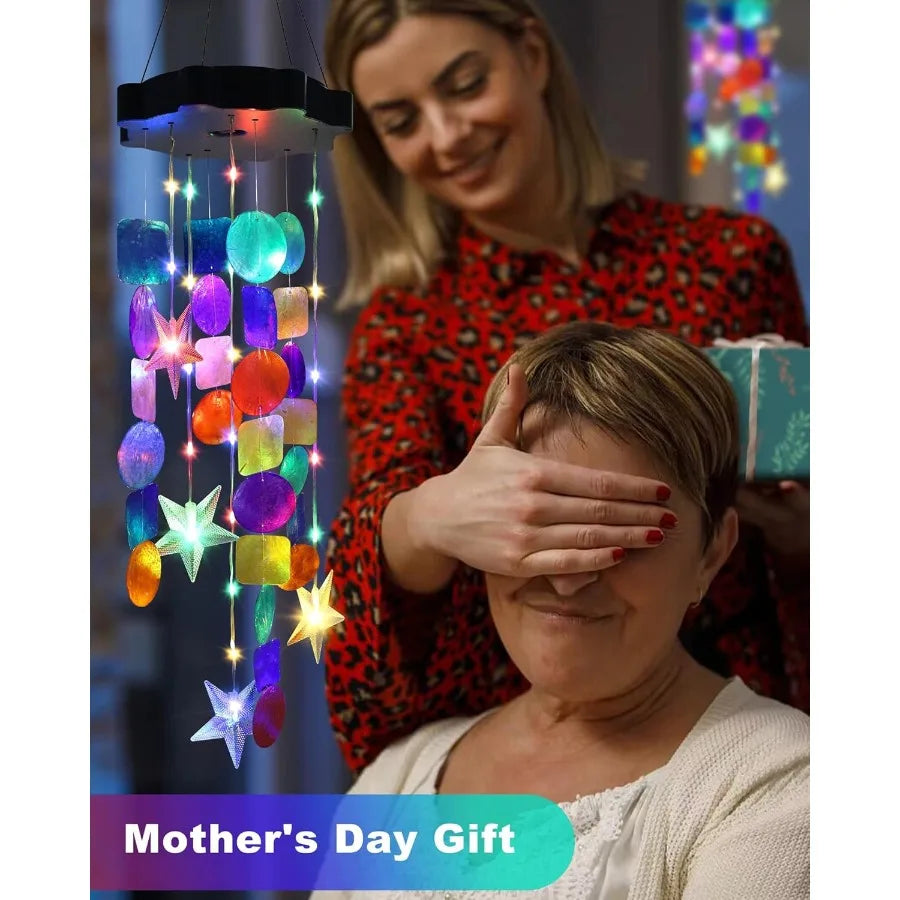 Solar Drative Lights Outdoor Colorful Shells Lights Gifts for Mom Grandma Women Wife Girls Solar Wind Chimes Outside Drative Mo
