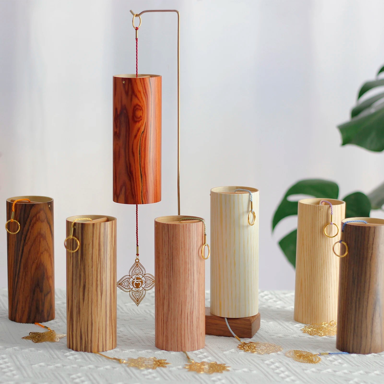 Chakra Chimes Natural Bamboo Wind Chime Meditation Chord Windbell for Outdoor Garden Patio Home Decoration Meditation Relaxation