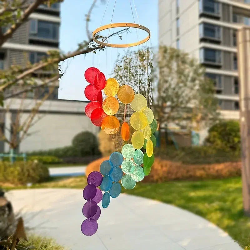 Colorful Shell Wind Chimes Outdoor Holiday Gift Capiz Shell Homestay Wall Hanging Memorial Wind Chimes Garden Ornaments
