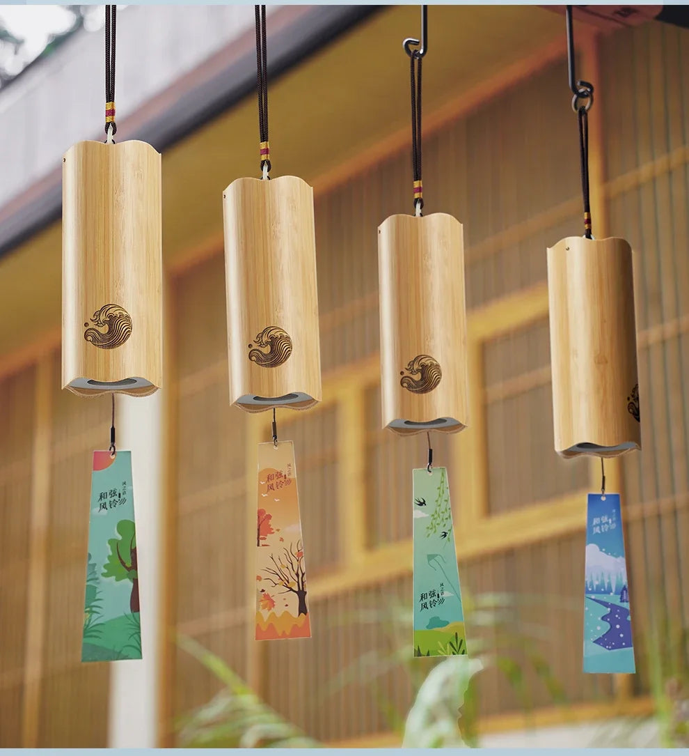 Hluru Windbell Bamboo Wind Chime 8 Tone Rods C G Am Dm Chord Windchimes for Zen Meditation Home Garden Patio Hanging Ornaments