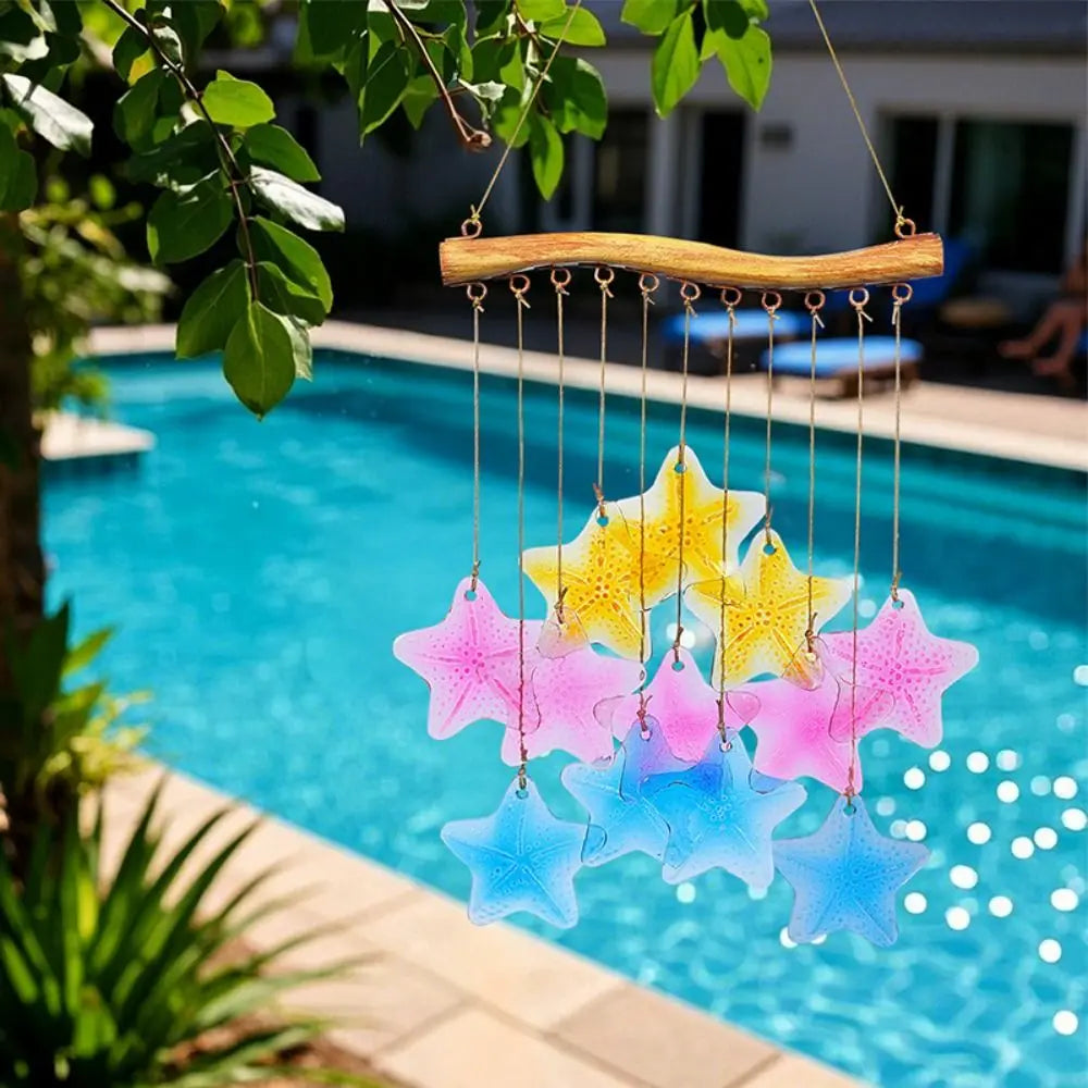 Creative Fish Shaped Wind Chime Shell Crafts Colored Glass Wind Chime Exquisite Iron Art Light Collection Pendant Outdoor